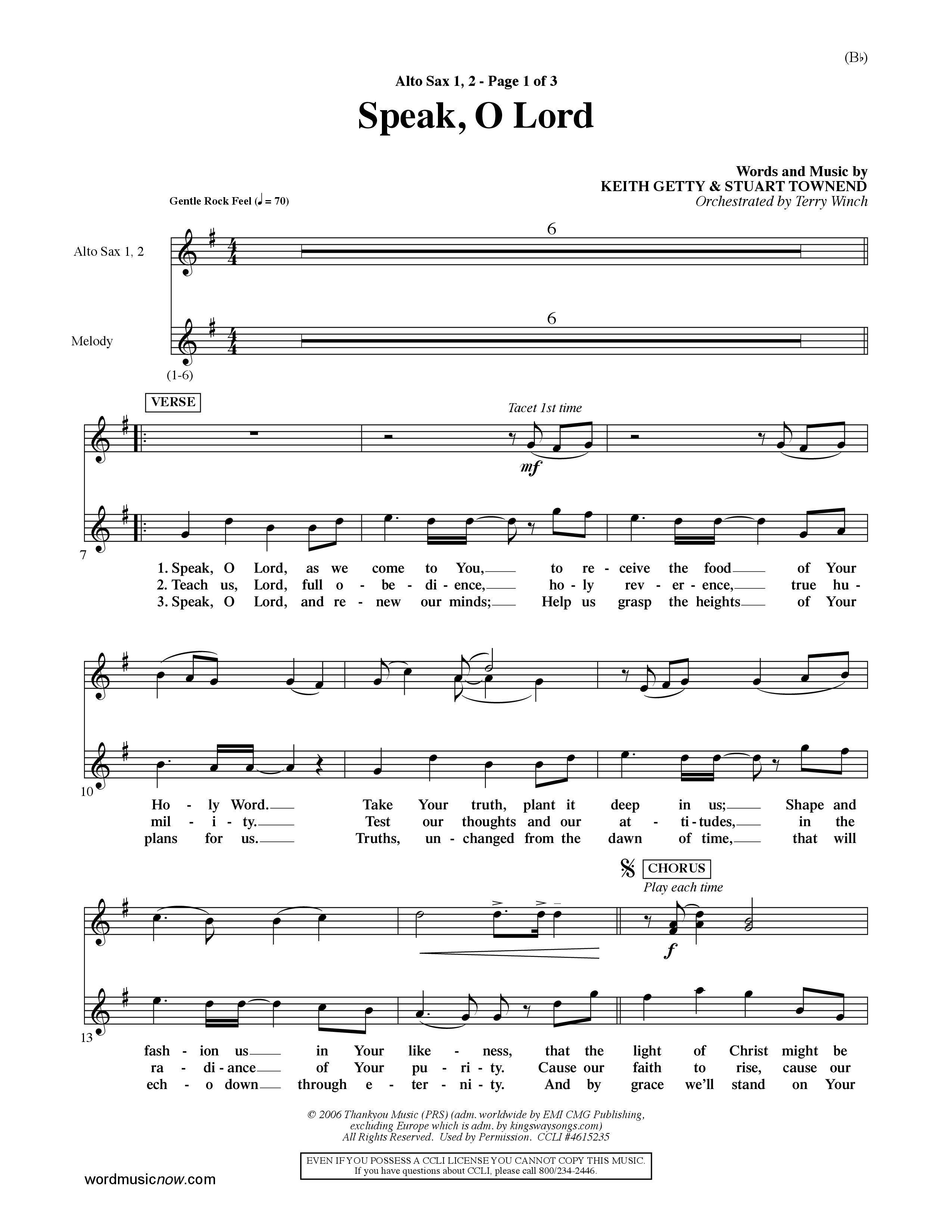 Speak O Lord (Choral Anthem SATB) Alto Sax 1/2 (Word Music Choral / Orch. Terry Winch)