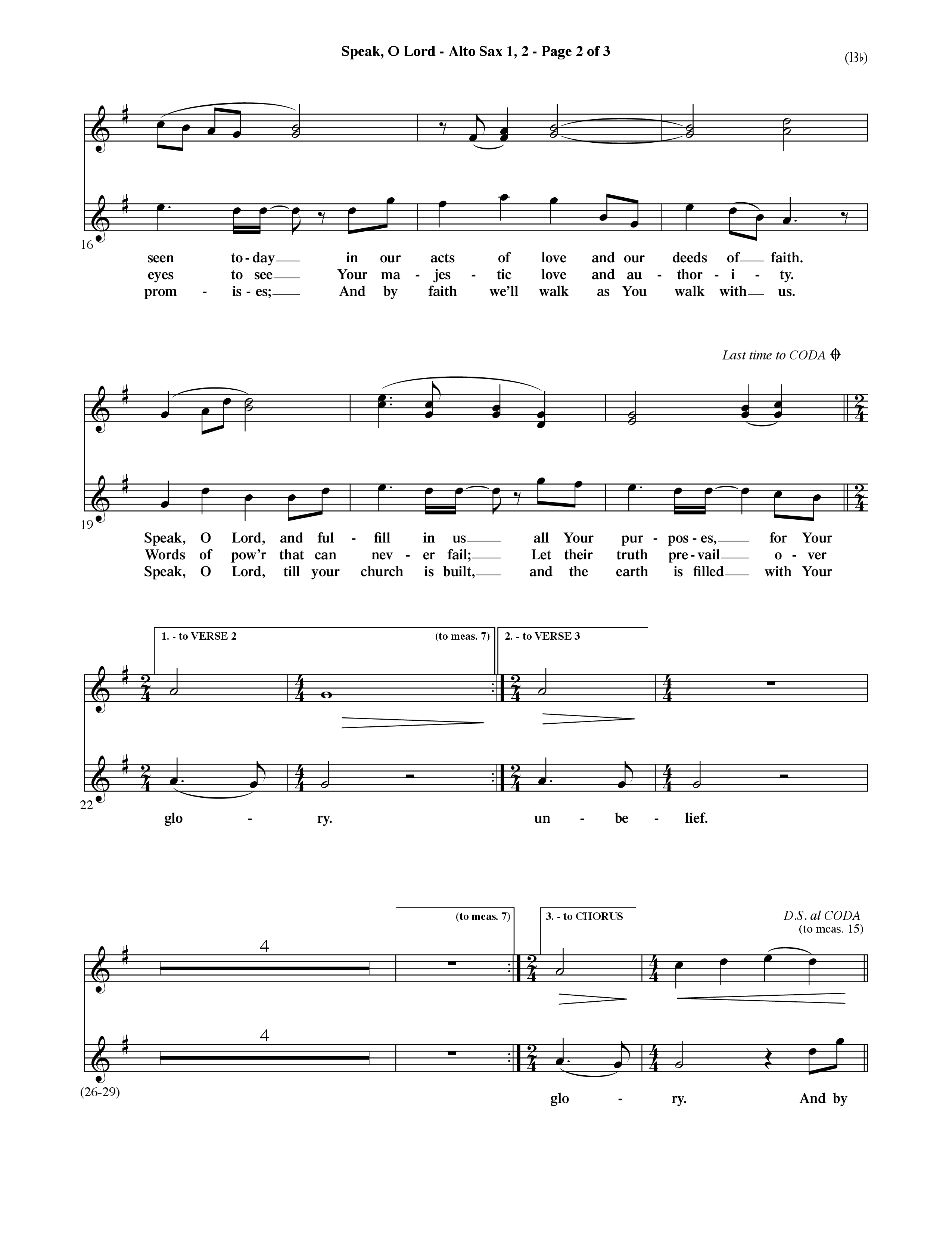 Speak O Lord (Choral Anthem SATB) Alto Sax 1/2 (Word Music Choral / Orch. Terry Winch)