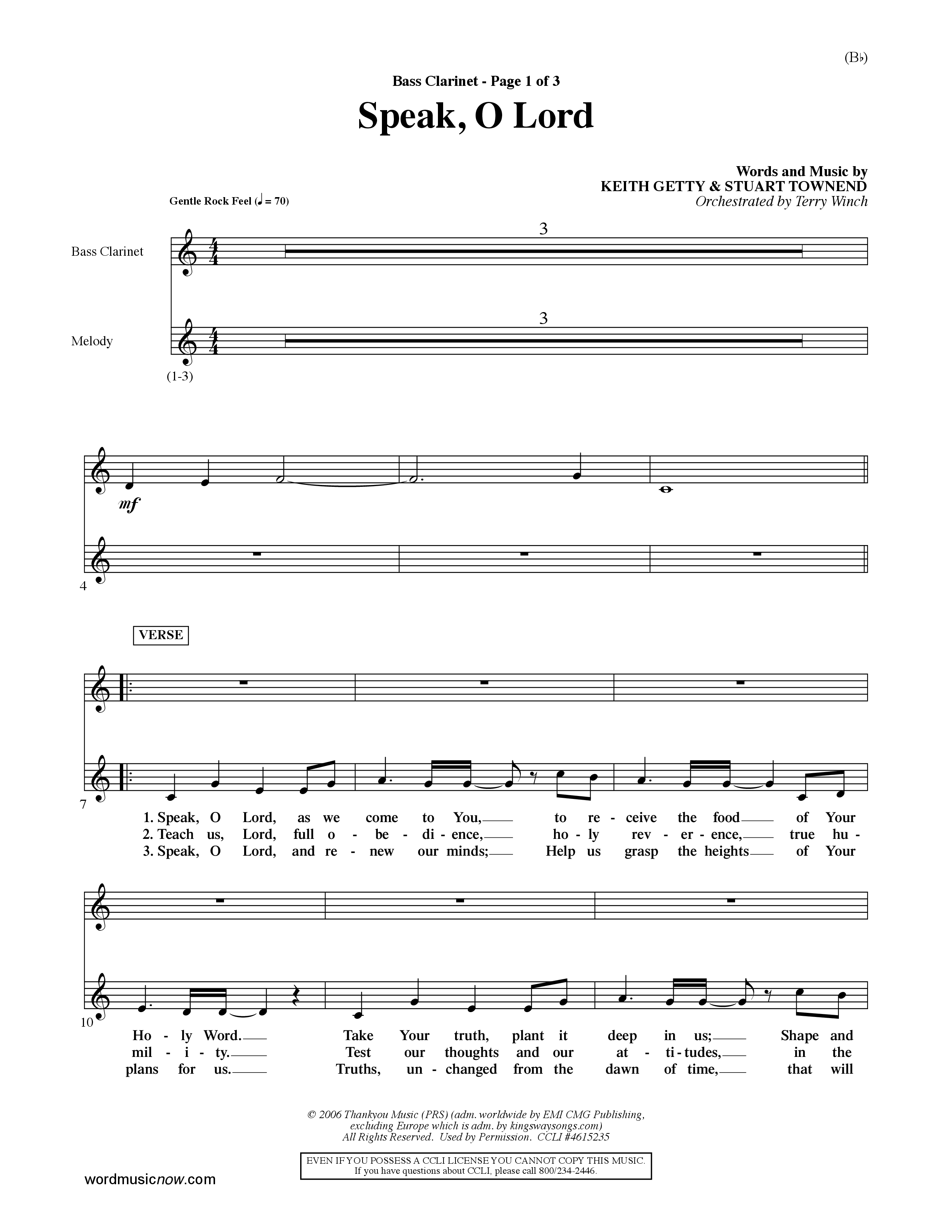 Speak O Lord (Choral Anthem SATB) Bass Clarinet (Word Music Choral / Orch. Terry Winch)