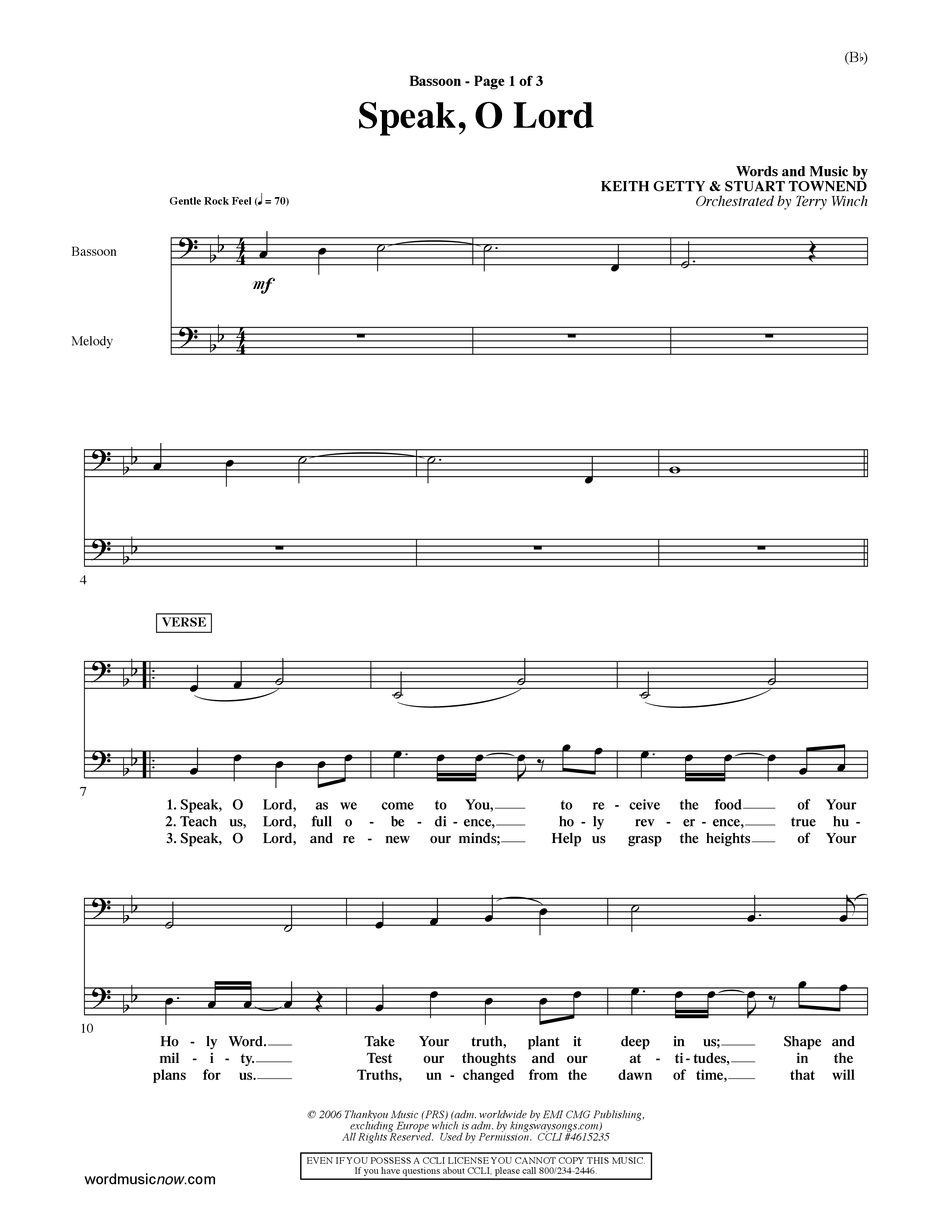 Speak O Lord (Choral Anthem SATB) Bassoon (Word Music Choral / Orch. Terry Winch)