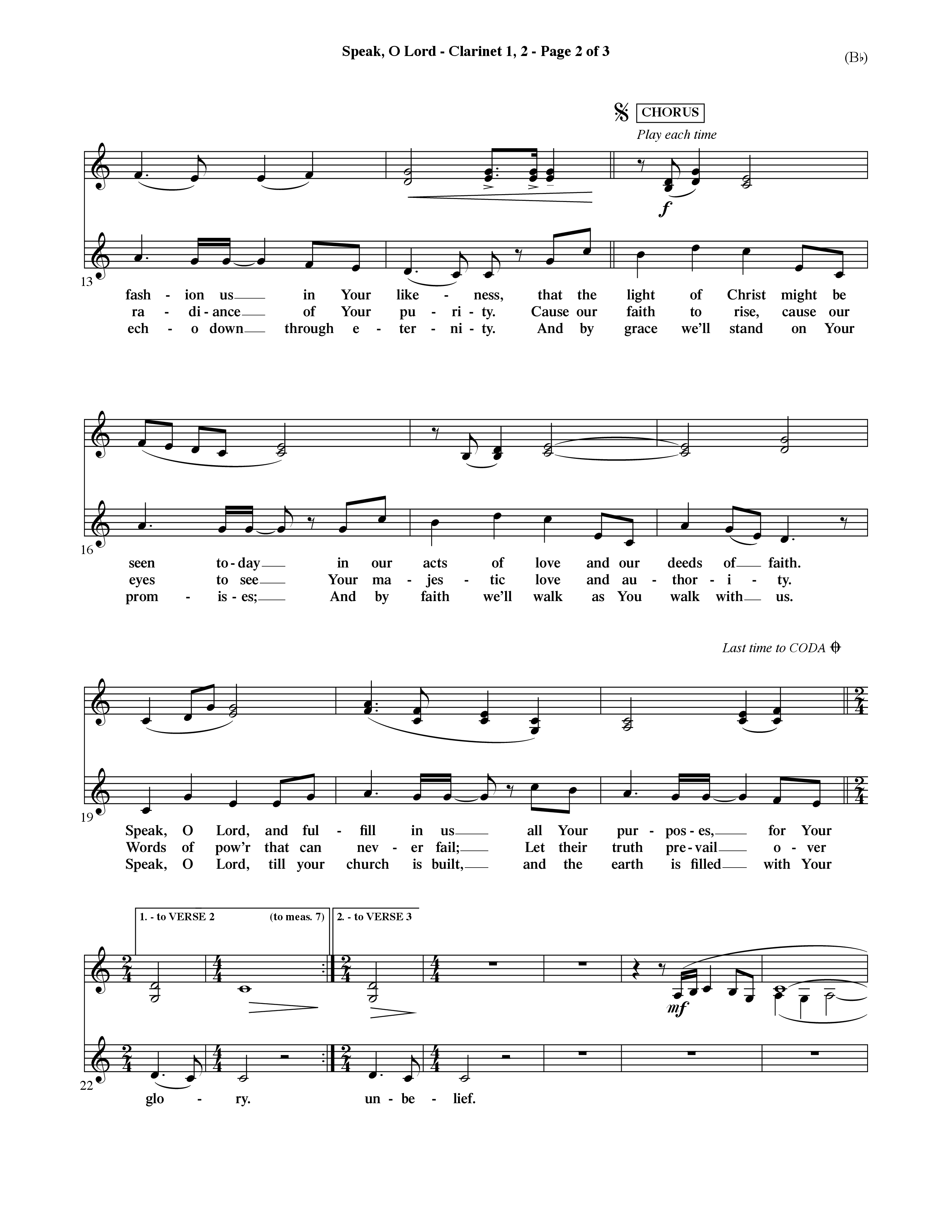 Speak O Lord (Choral Anthem SATB) Clarinet 1/2 (Word Music Choral / Orch. Terry Winch)