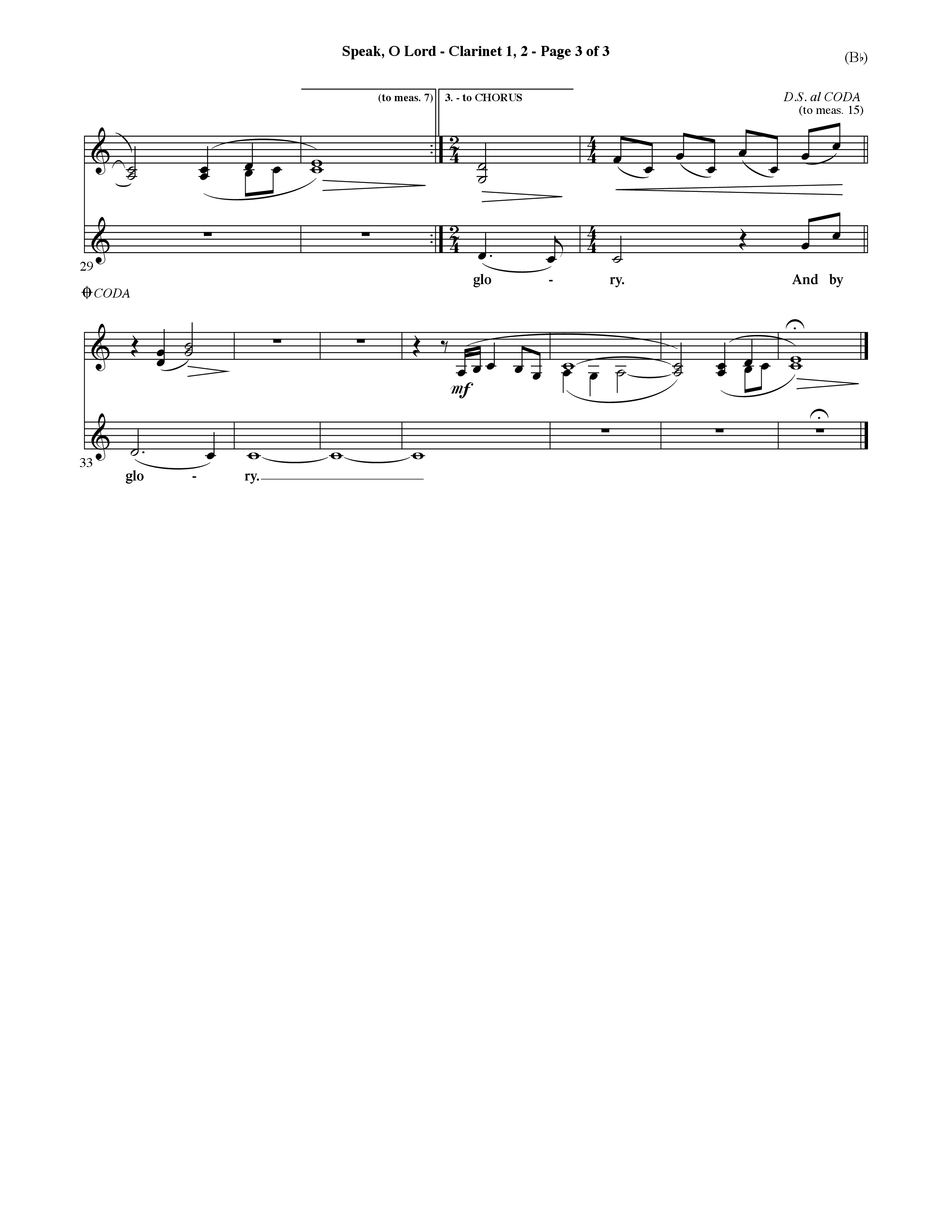 Speak O Lord (Choral Anthem SATB) Clarinet 1/2 (Word Music Choral / Orch. Terry Winch)