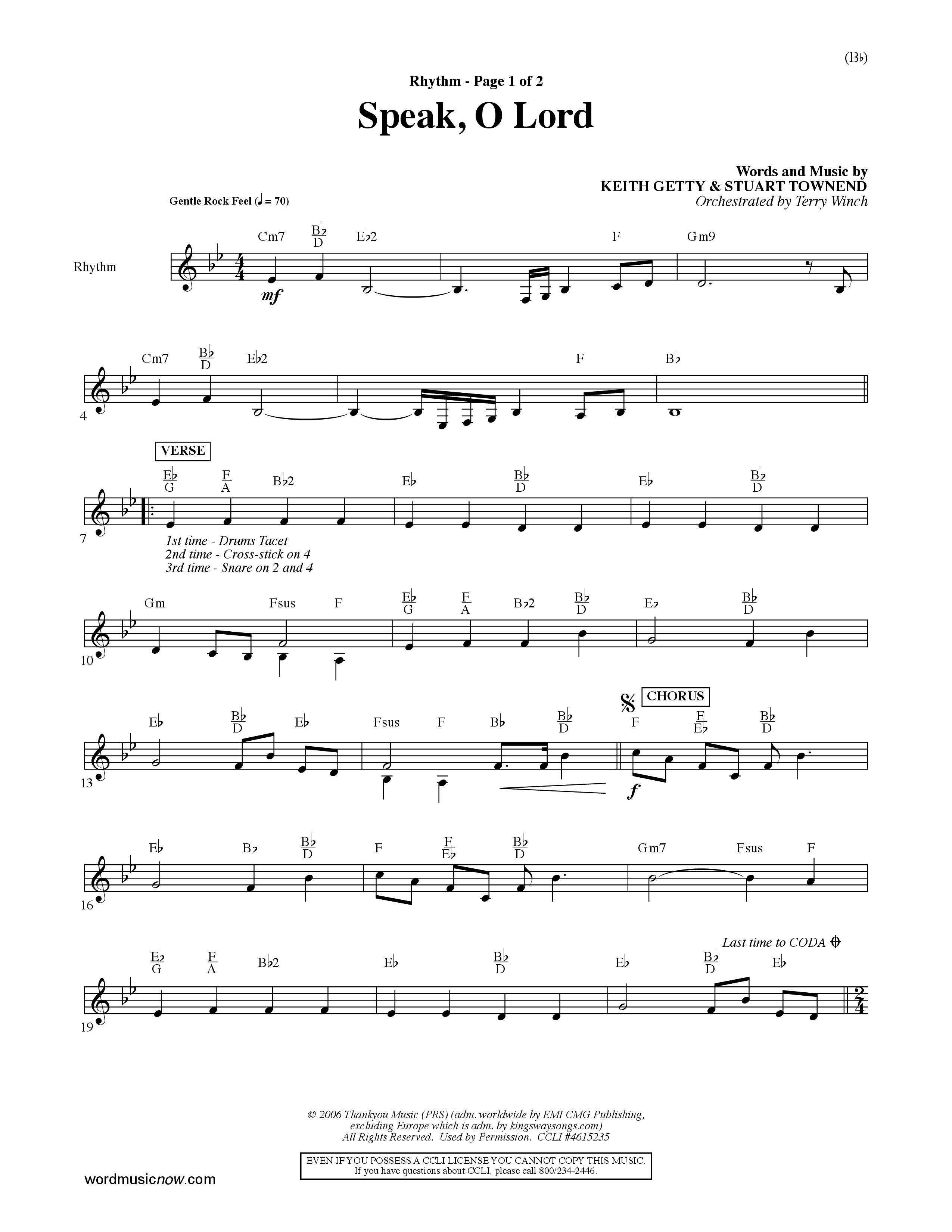 Speak O Lord (Choral Anthem SATB) Rhythm Chart (Word Music Choral / Orch. Terry Winch)