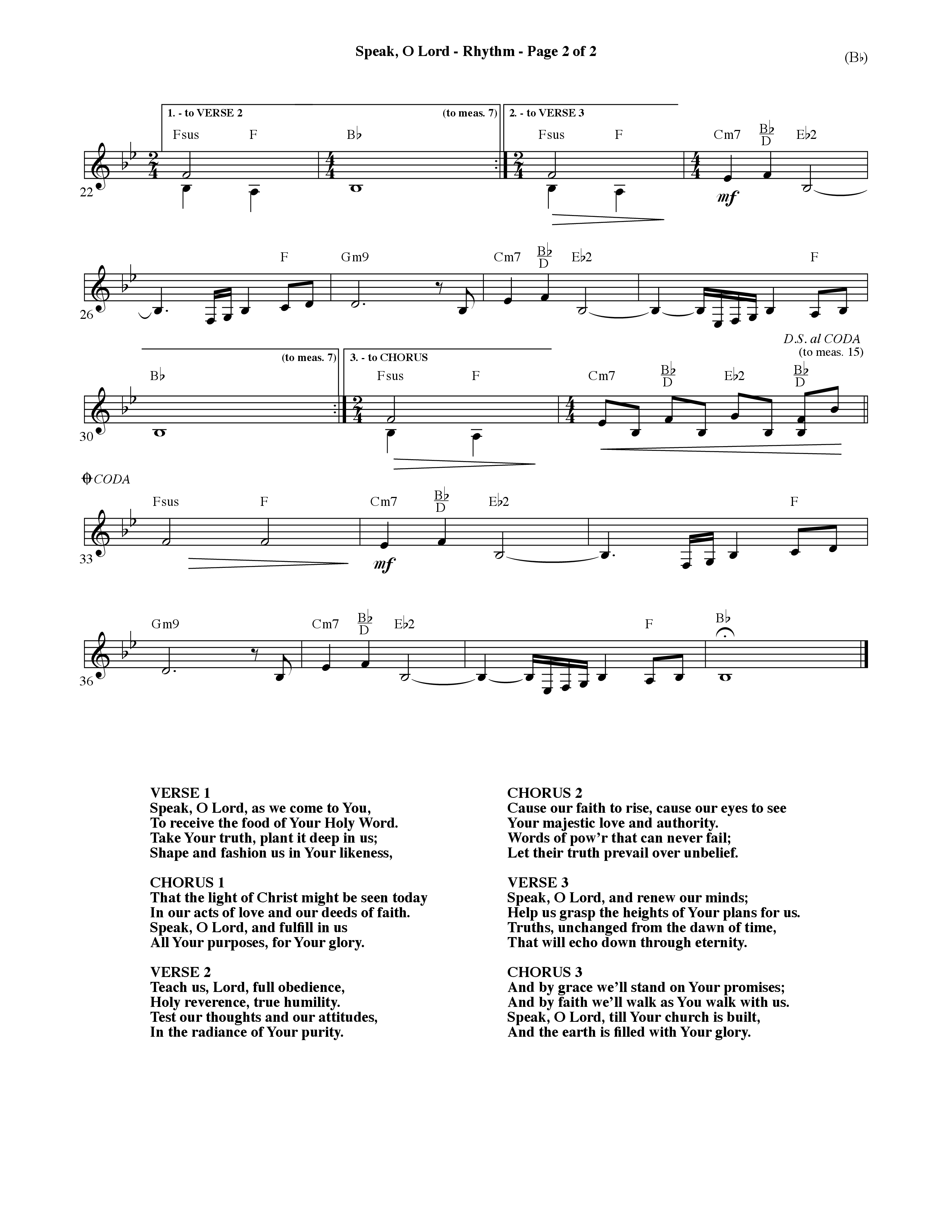 Speak O Lord (Choral Anthem SATB) Rhythm Chart (Word Music Choral / Orch. Terry Winch)