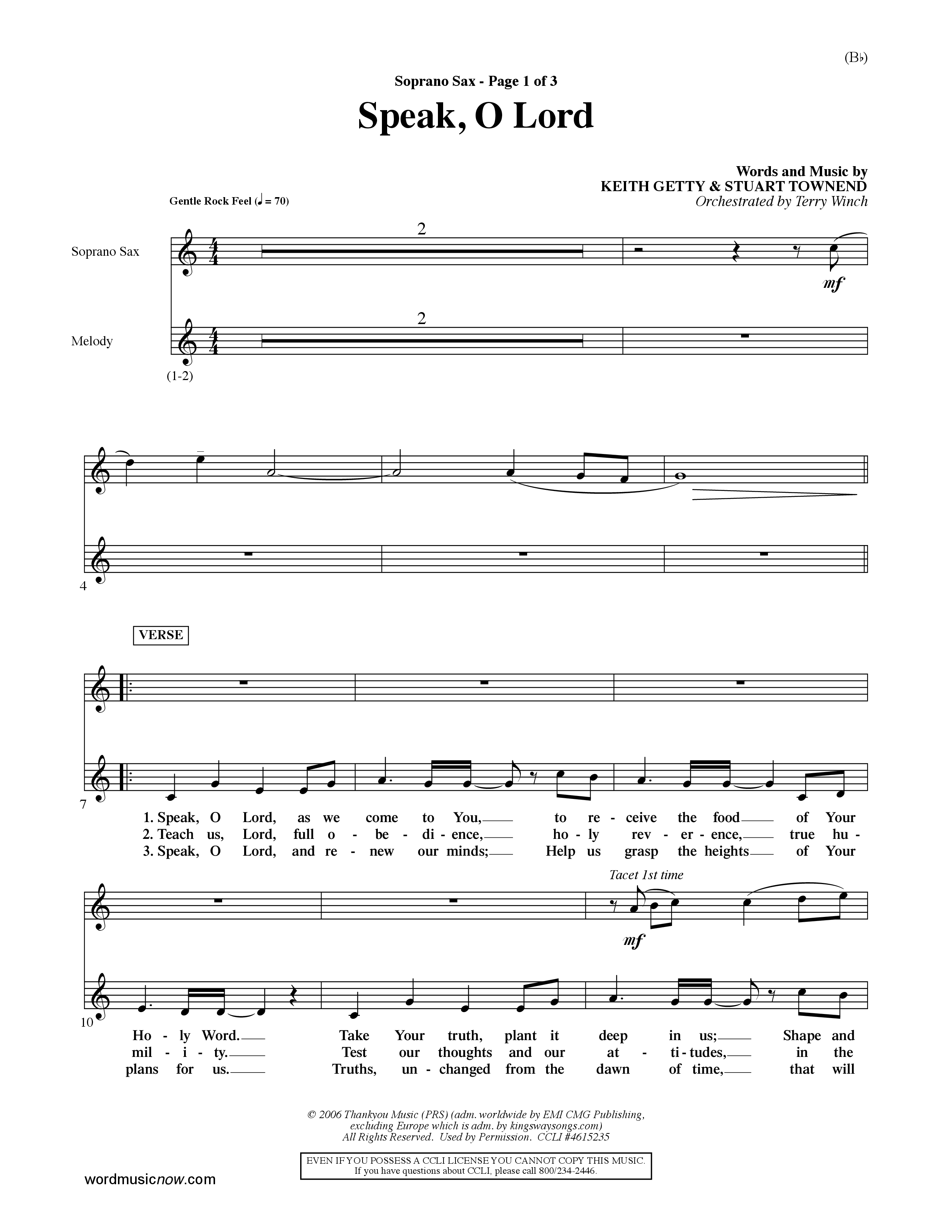 Speak O Lord (Choral Anthem SATB) Saxophone (Word Music Choral / Orch. Terry Winch)