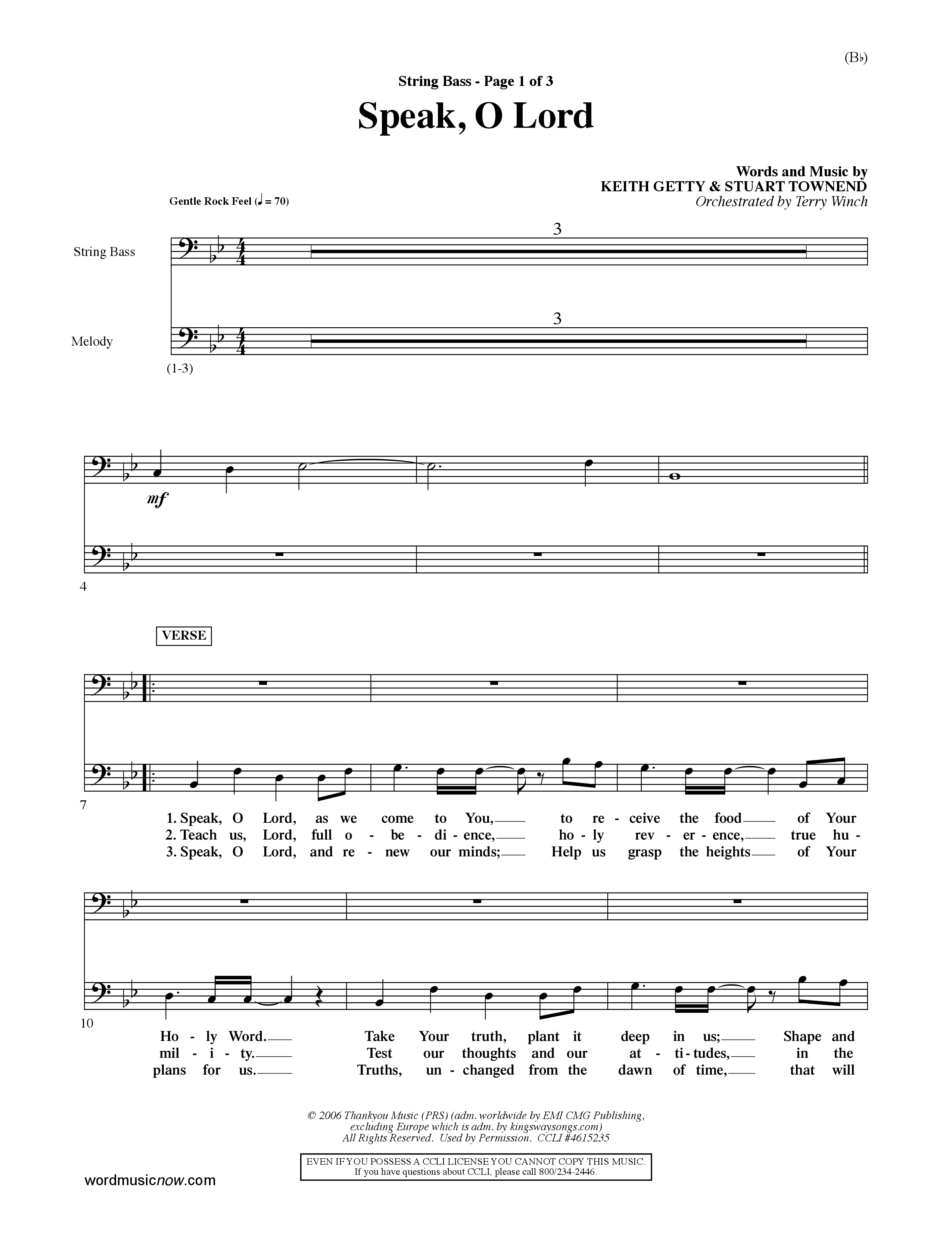 Speak O Lord (Choral Anthem SATB) String Bass (Word Music Choral / Orch. Terry Winch)