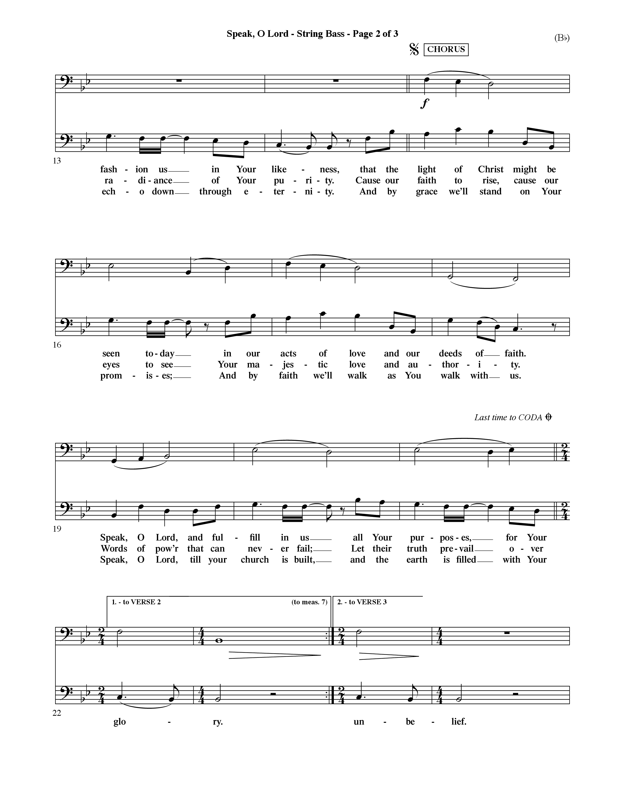 Speak O Lord (Choral Anthem SATB) String Bass (Word Music Choral / Orch. Terry Winch)
