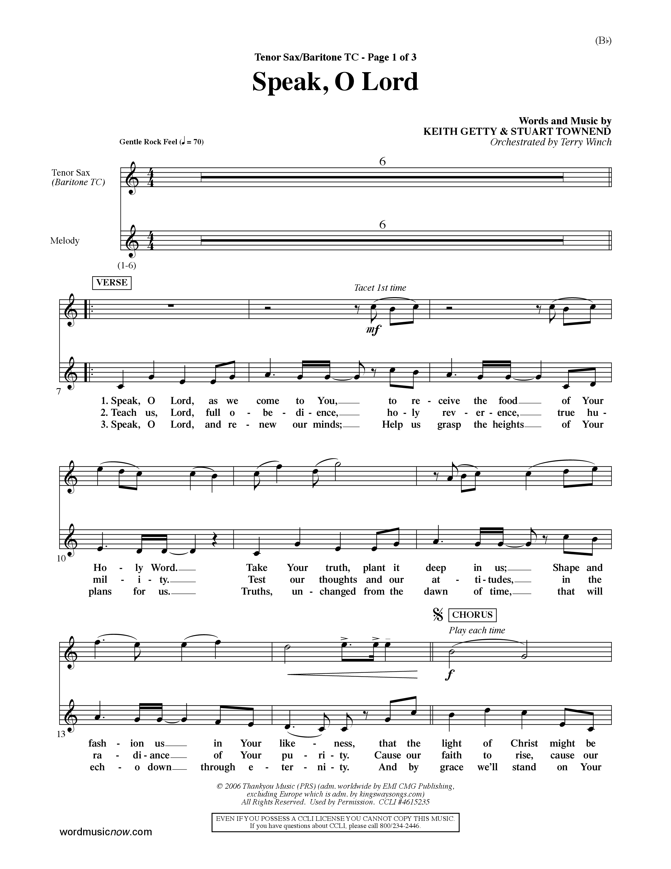 Speak O Lord (Choral Anthem SATB) Tenor Sax/Baritone T.C. (Word Music Choral / Orch. Terry Winch)