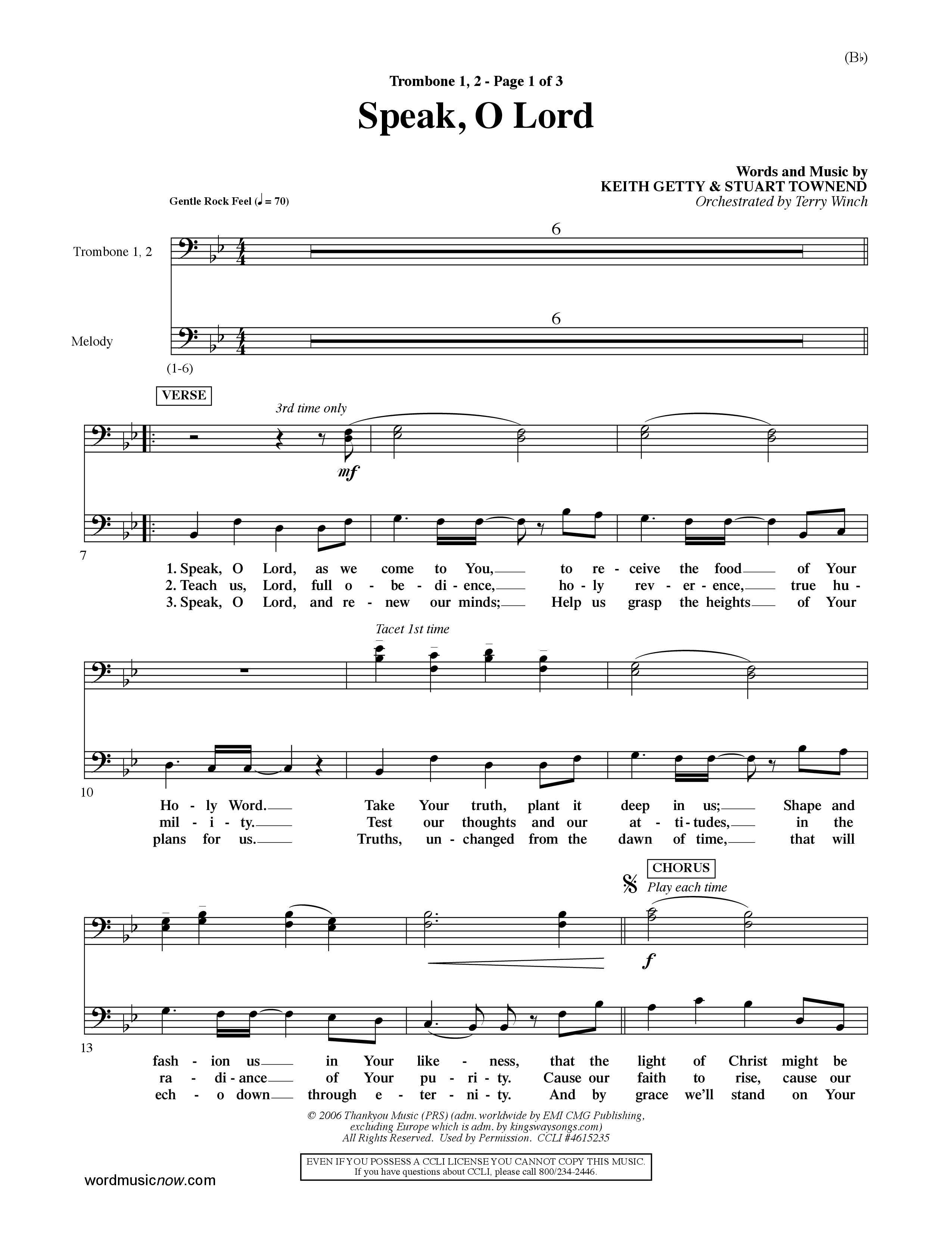 Speak O Lord (Choral Anthem SATB) Trombone 1/2 (Word Music Choral / Orch. Terry Winch)