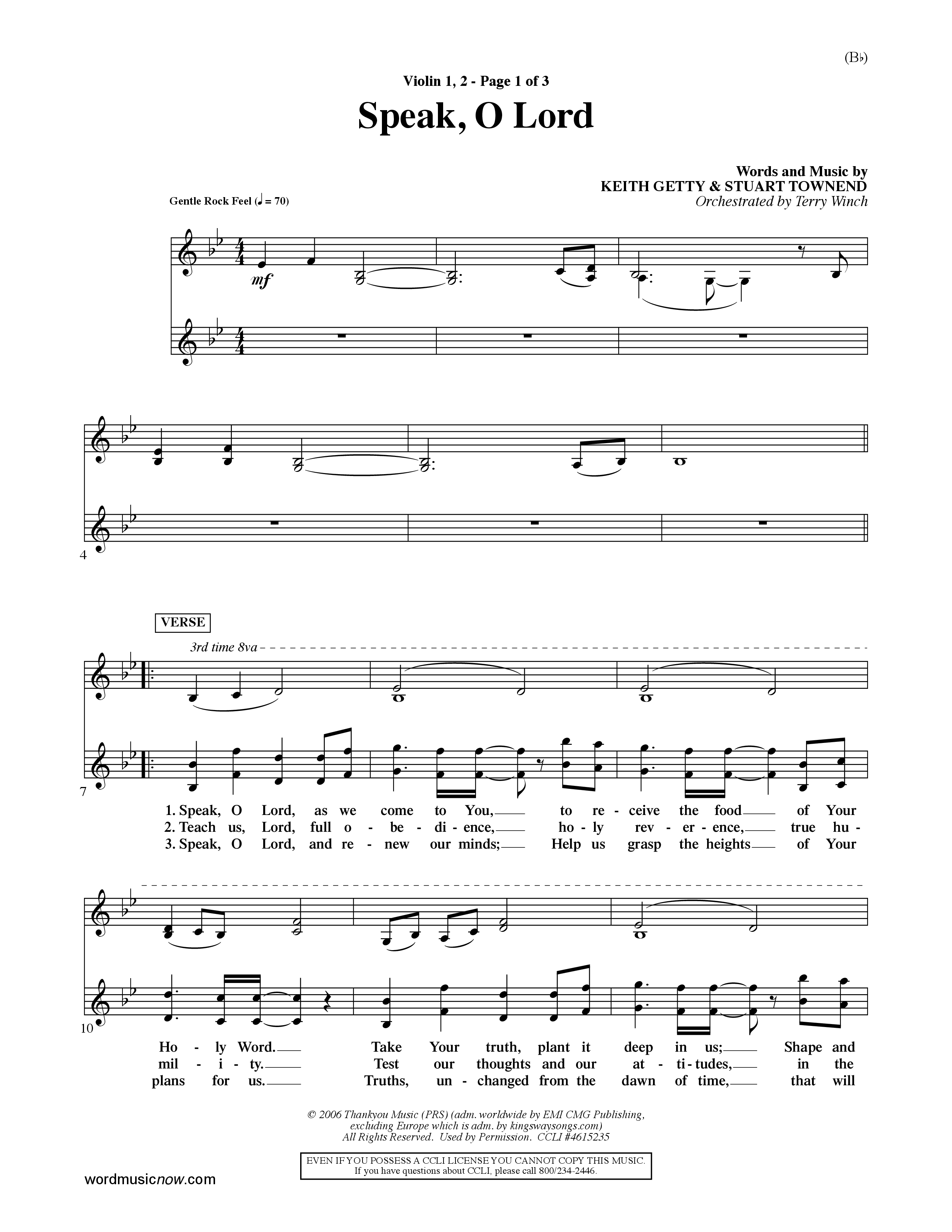 Speak O Lord (Choral Anthem SATB) Violin 1/2 (Word Music Choral / Orch. Terry Winch)