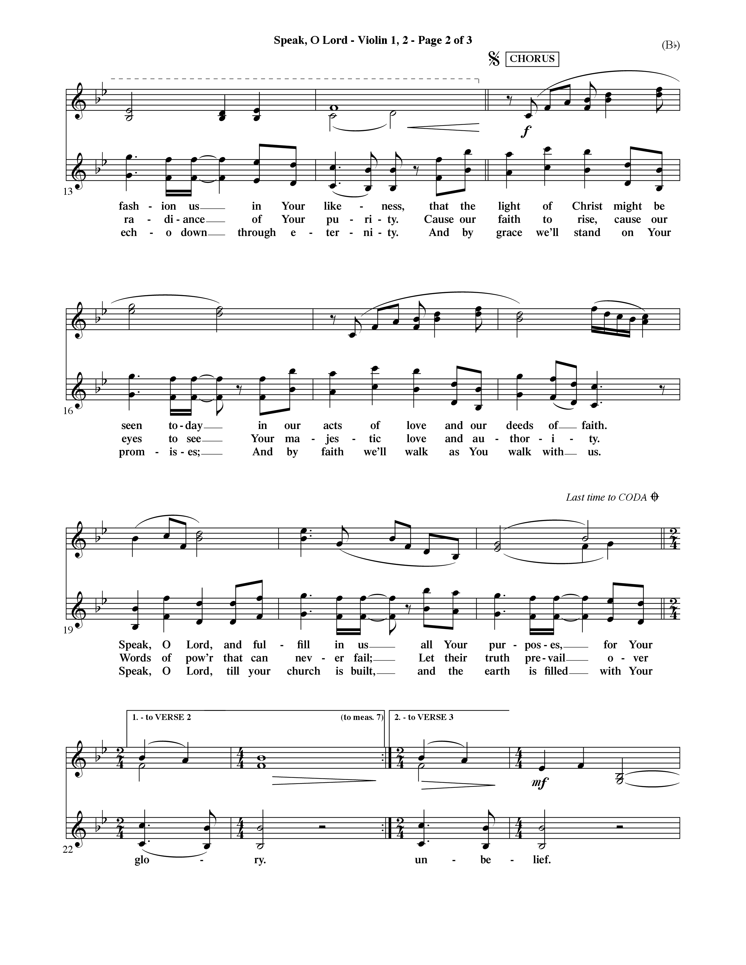 Speak O Lord (Choral Anthem SATB) Violin 1/2 (Word Music Choral / Orch. Terry Winch)