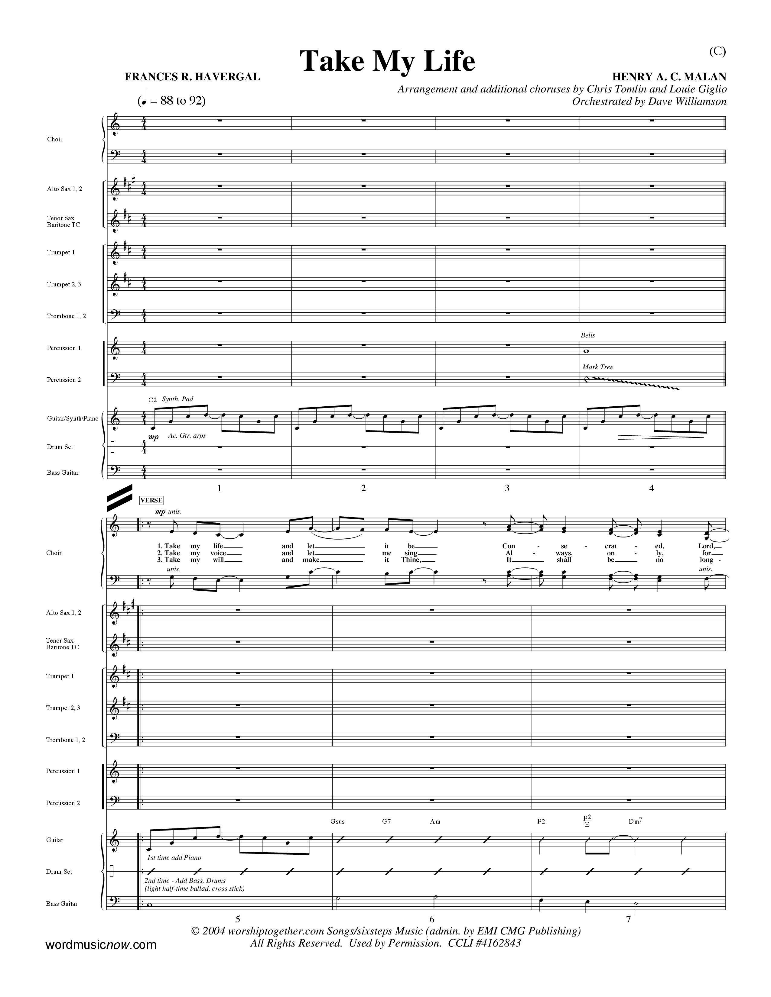 Take My Life (Choral Anthem SATB) Conductor's Score (Word Music Choral / Orch. Dave Williamson)