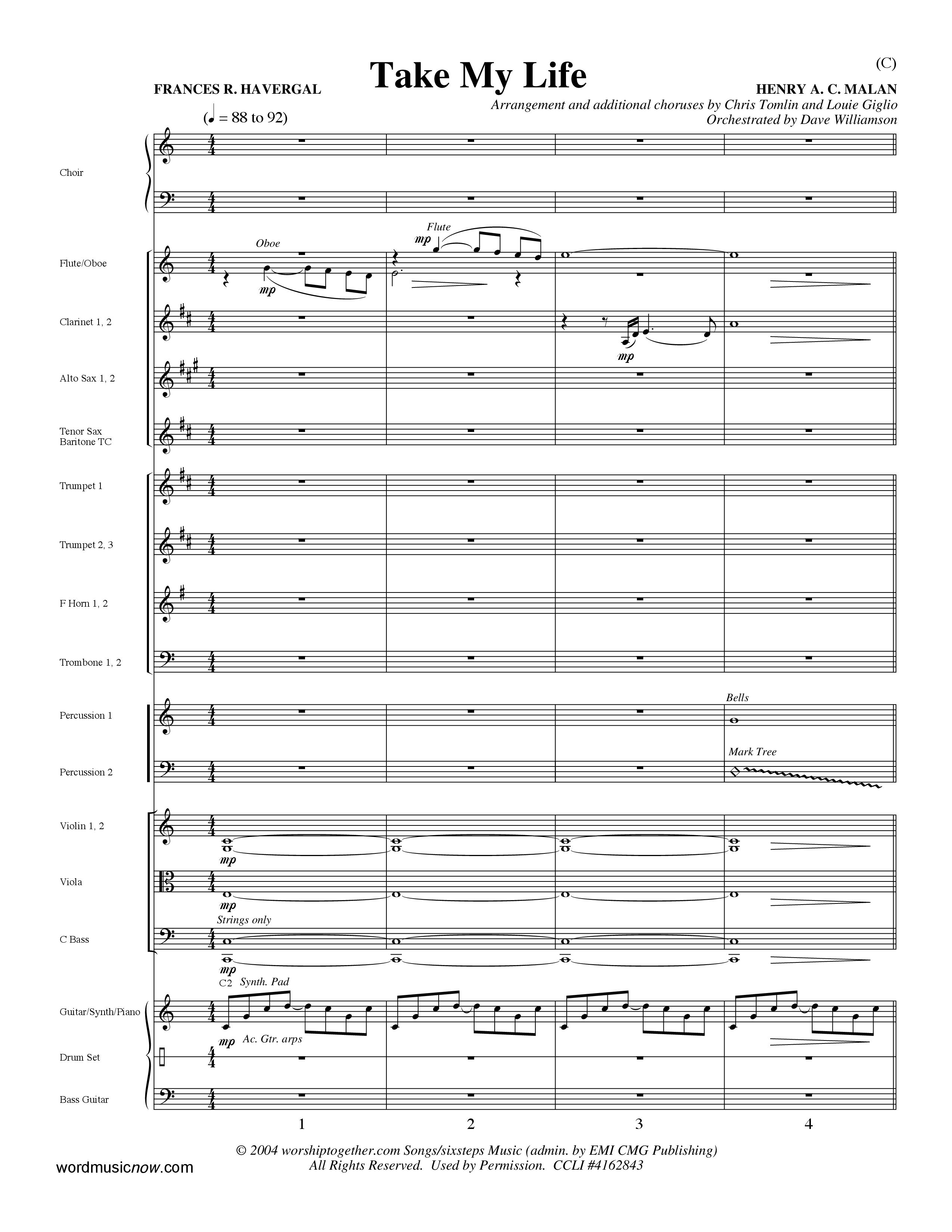 Take My Life (Choral Anthem SATB) Conductor's Score (Word Music Choral / Orch. Dave Williamson)