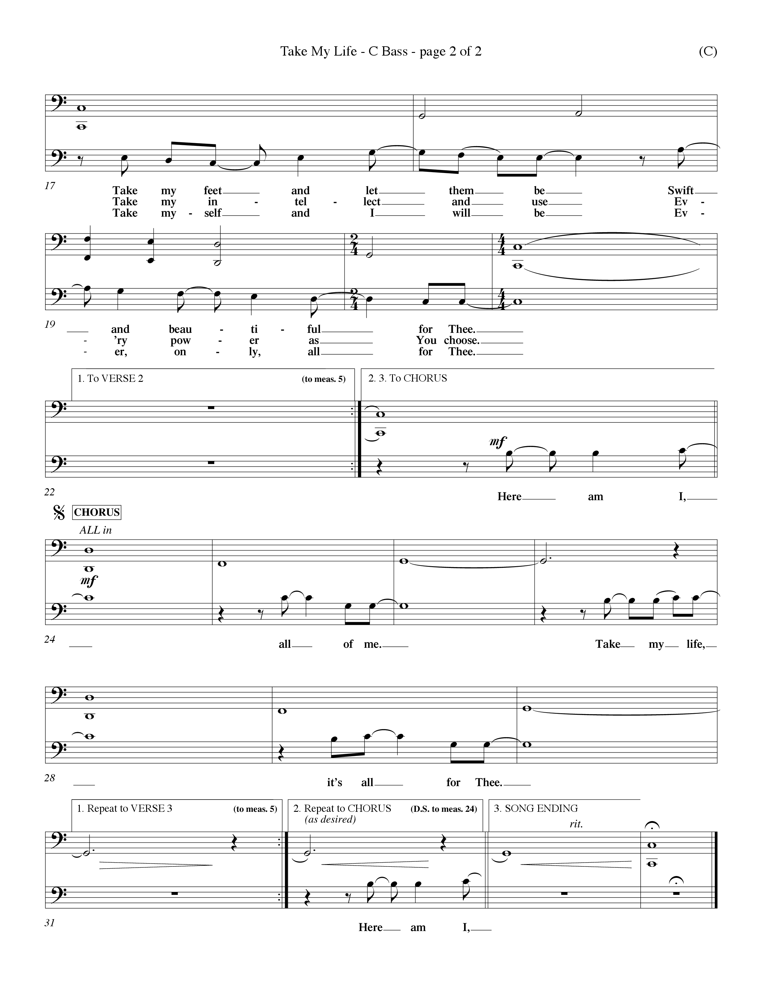 Take My Life (Choral Anthem SATB) Contrabass (Word Music Choral / Orch. Dave Williamson)