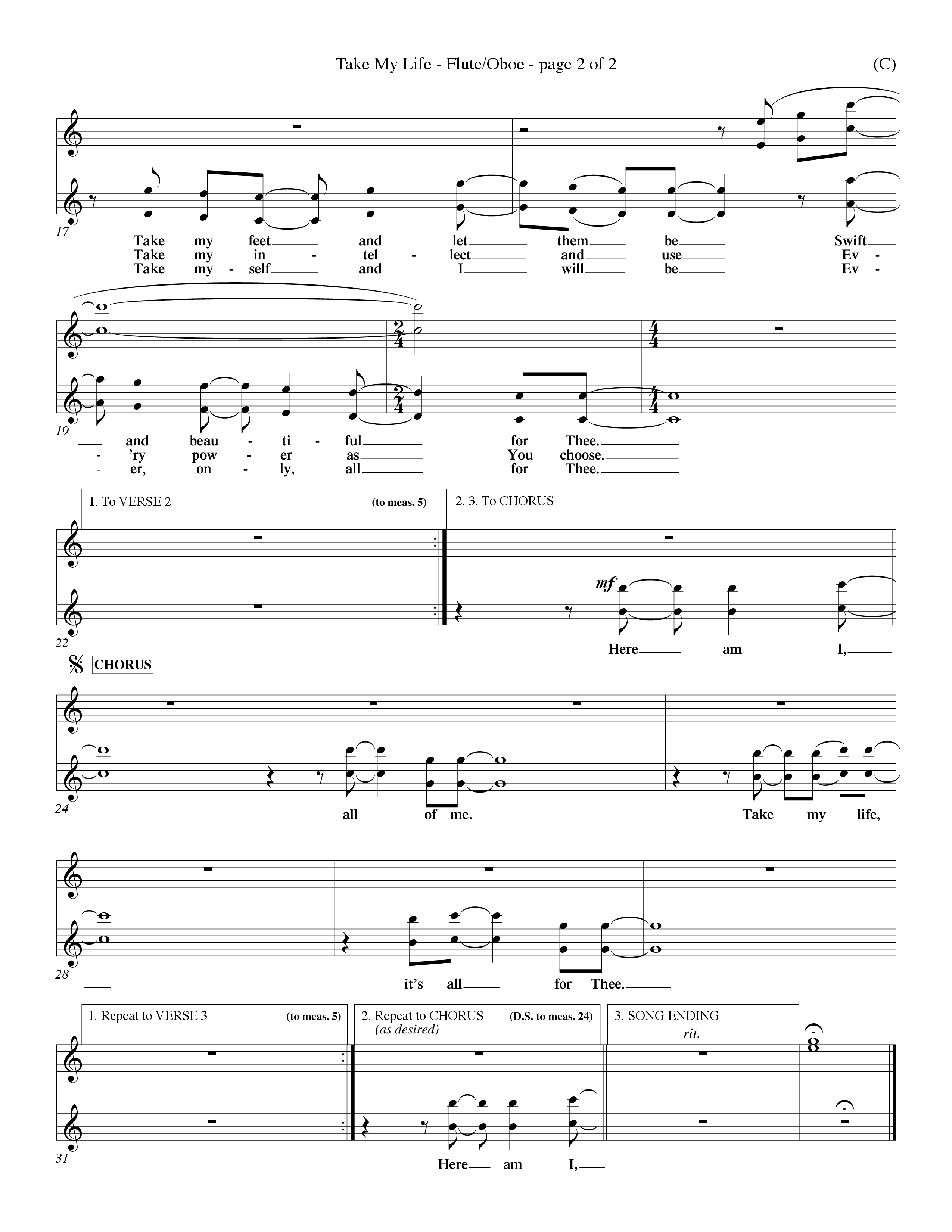 Take My Life (Choral Anthem SATB) Flute/Oboe (Word Music Choral / Orch. Dave Williamson)