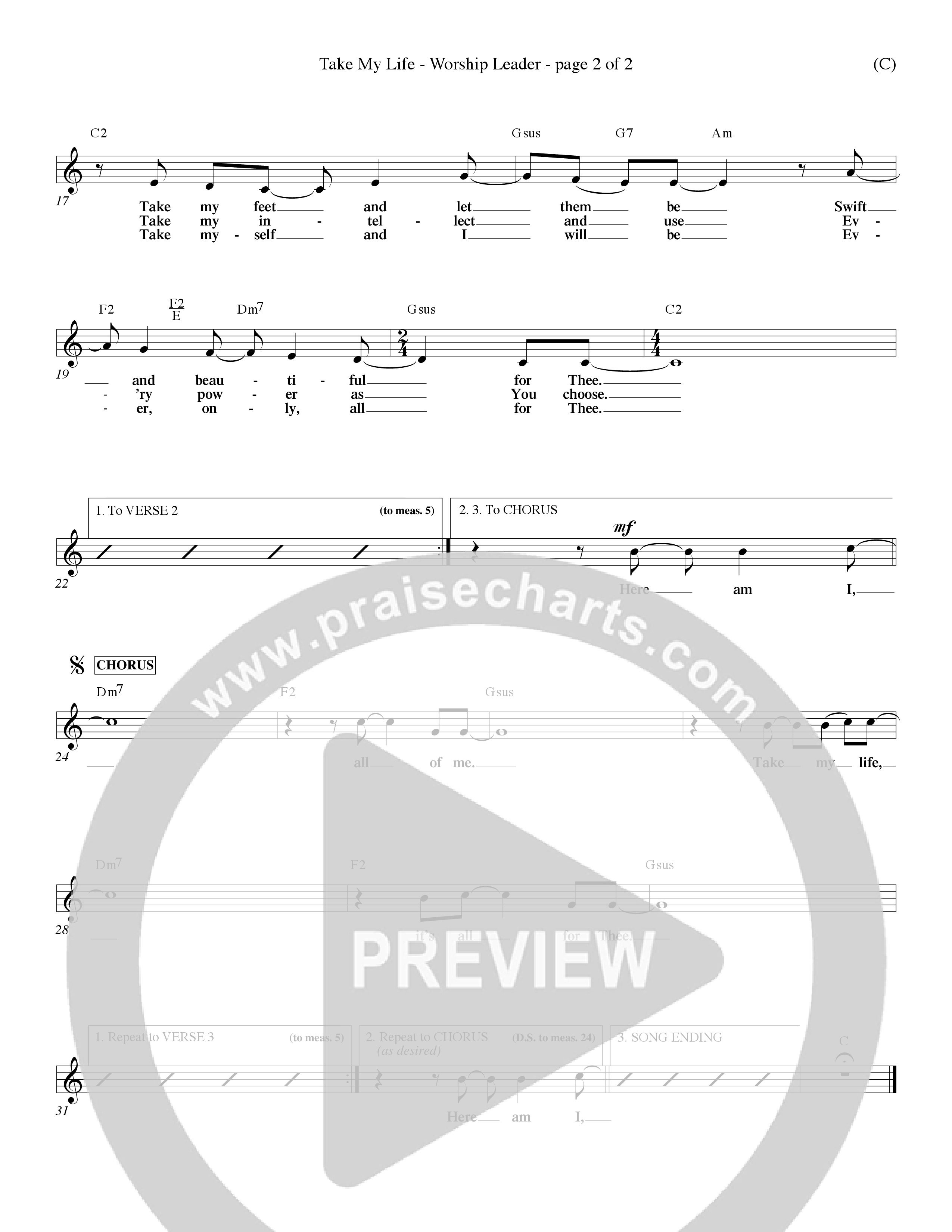 Take My Life (Choral Anthem SATB) Lead Sheet (Mel) (Word Music Choral / Orch. Dave Williamson)