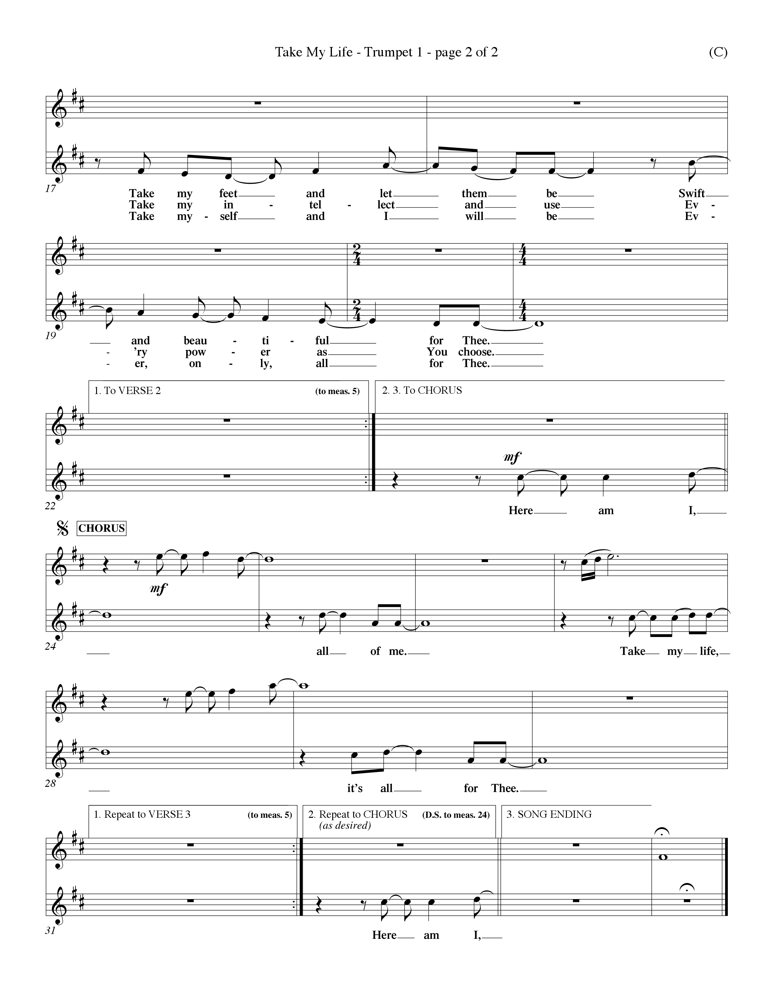 Take My Life (Choral Anthem SATB) Trumpet 1 (Word Music Choral / Orch. Dave Williamson)