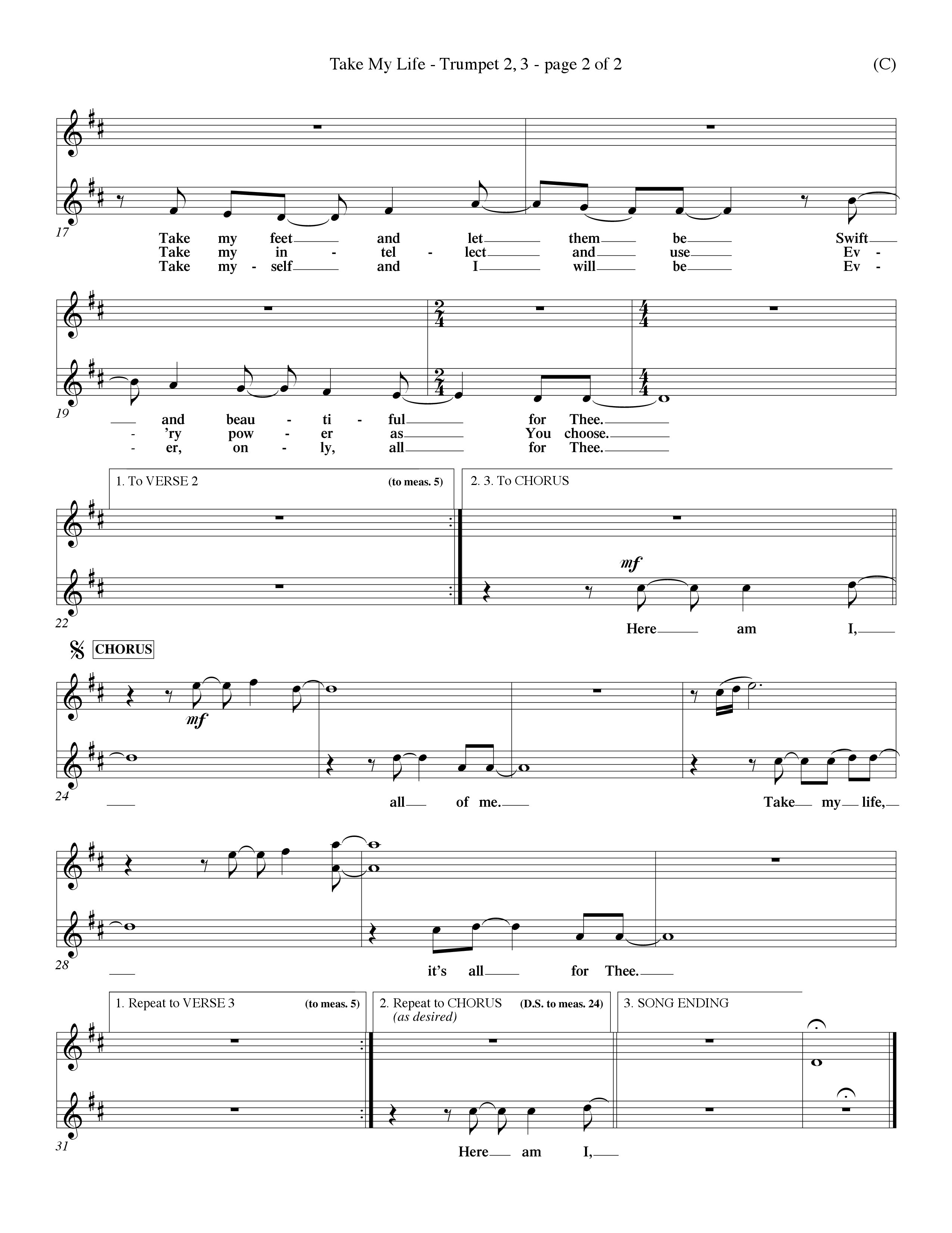 Take My Life (Choral Anthem SATB) Trumpet 2/3 (Word Music Choral / Orch. Dave Williamson)