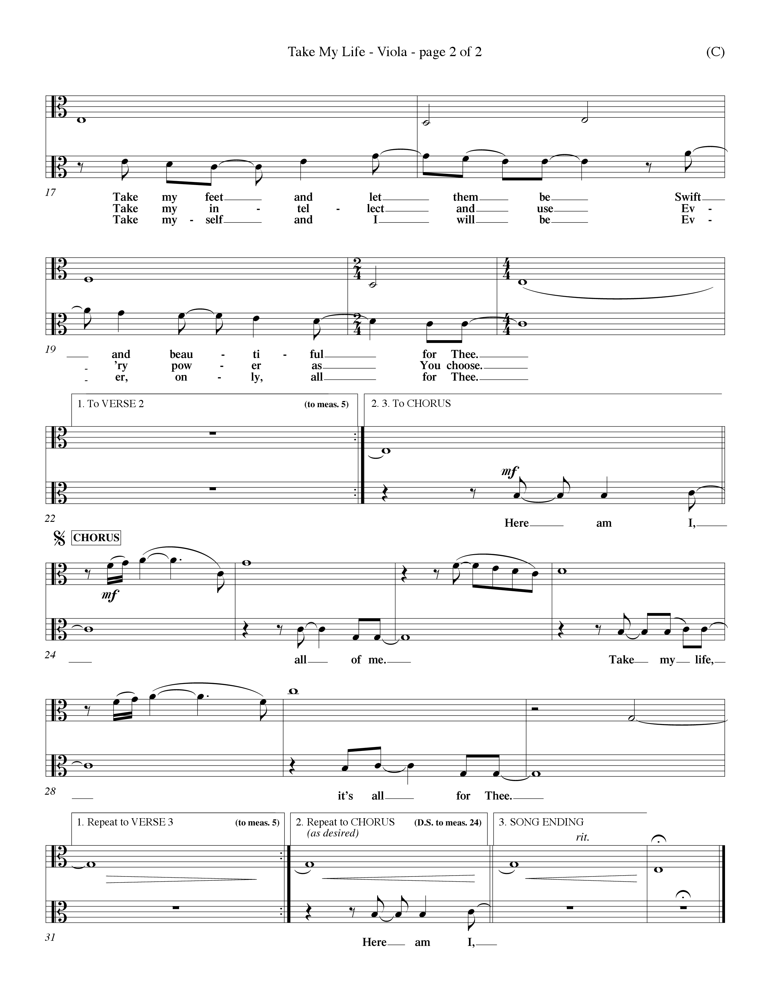 Take My Life (Choral Anthem SATB) Viola (Word Music Choral / Orch. Dave Williamson)