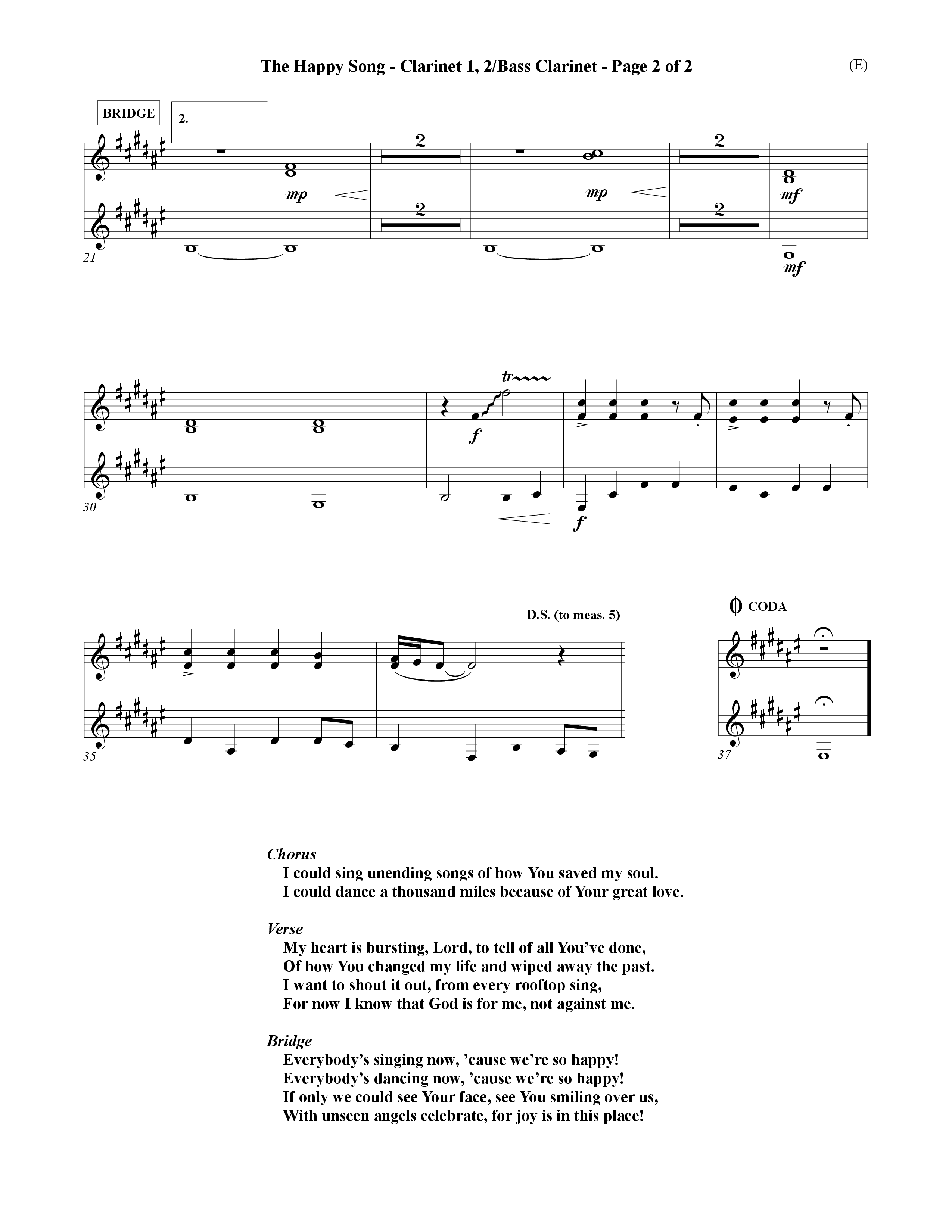 The Happy Song (Choral Anthem SATB) Clarinet 1/2, Bass Clarinet (Word Music Choral / Orch. David Winkler)