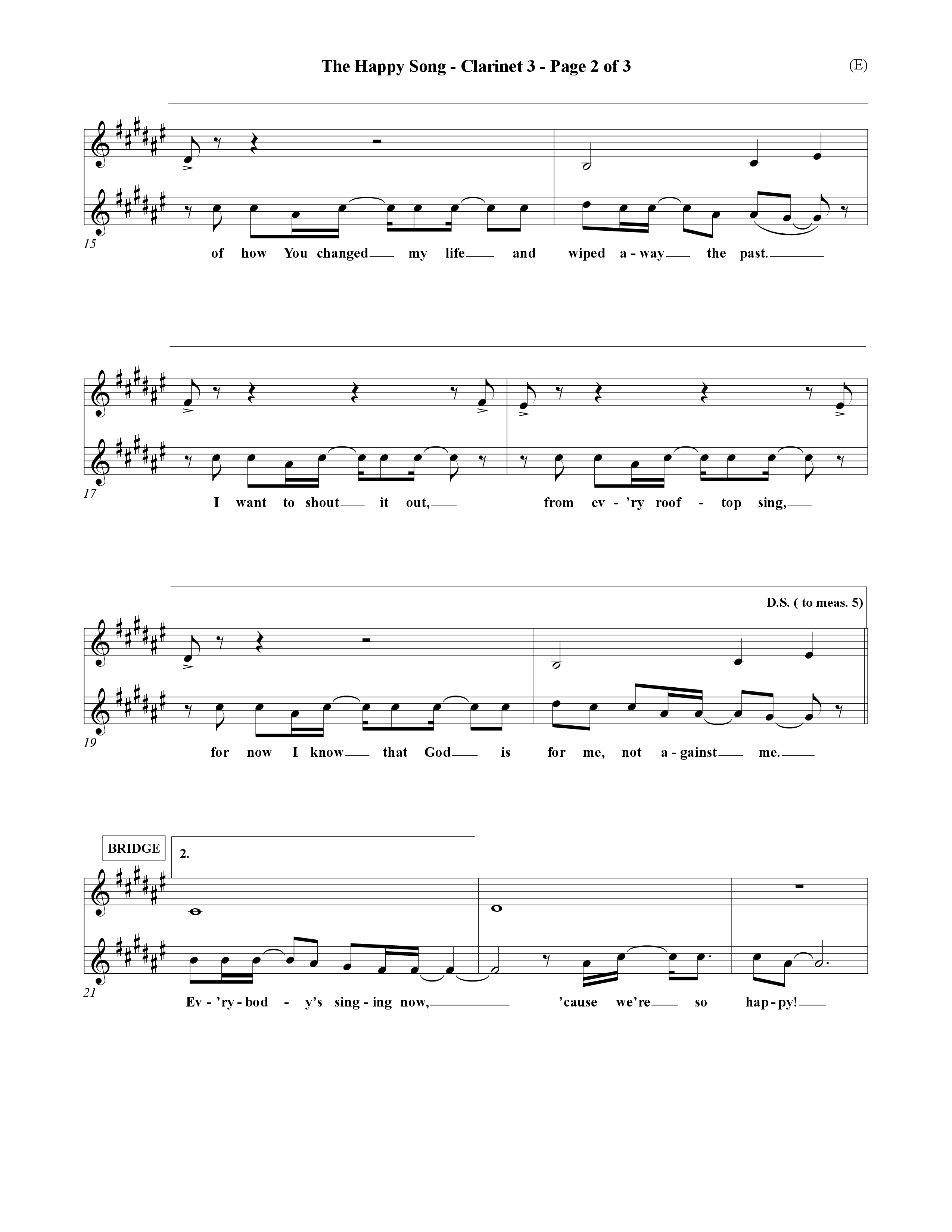The Happy Song (Choral Anthem SATB) Clarinet 3 (Word Music Choral / Orch. David Winkler)
