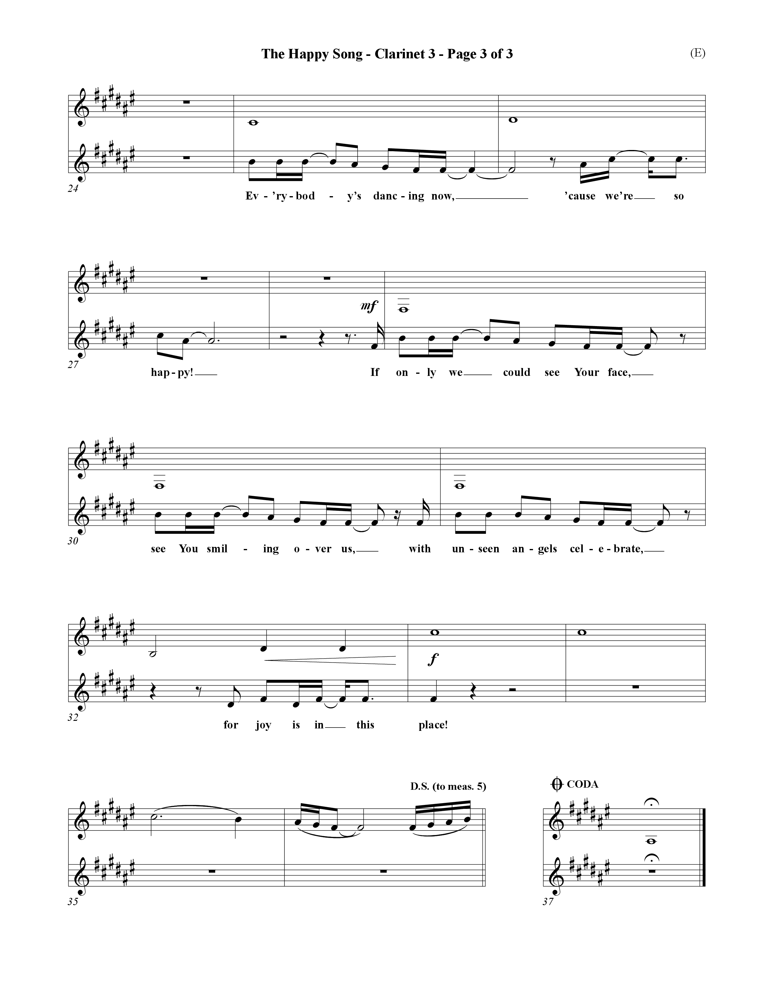 The Happy Song (Choral Anthem SATB) Clarinet 3 (Word Music Choral / Orch. David Winkler)