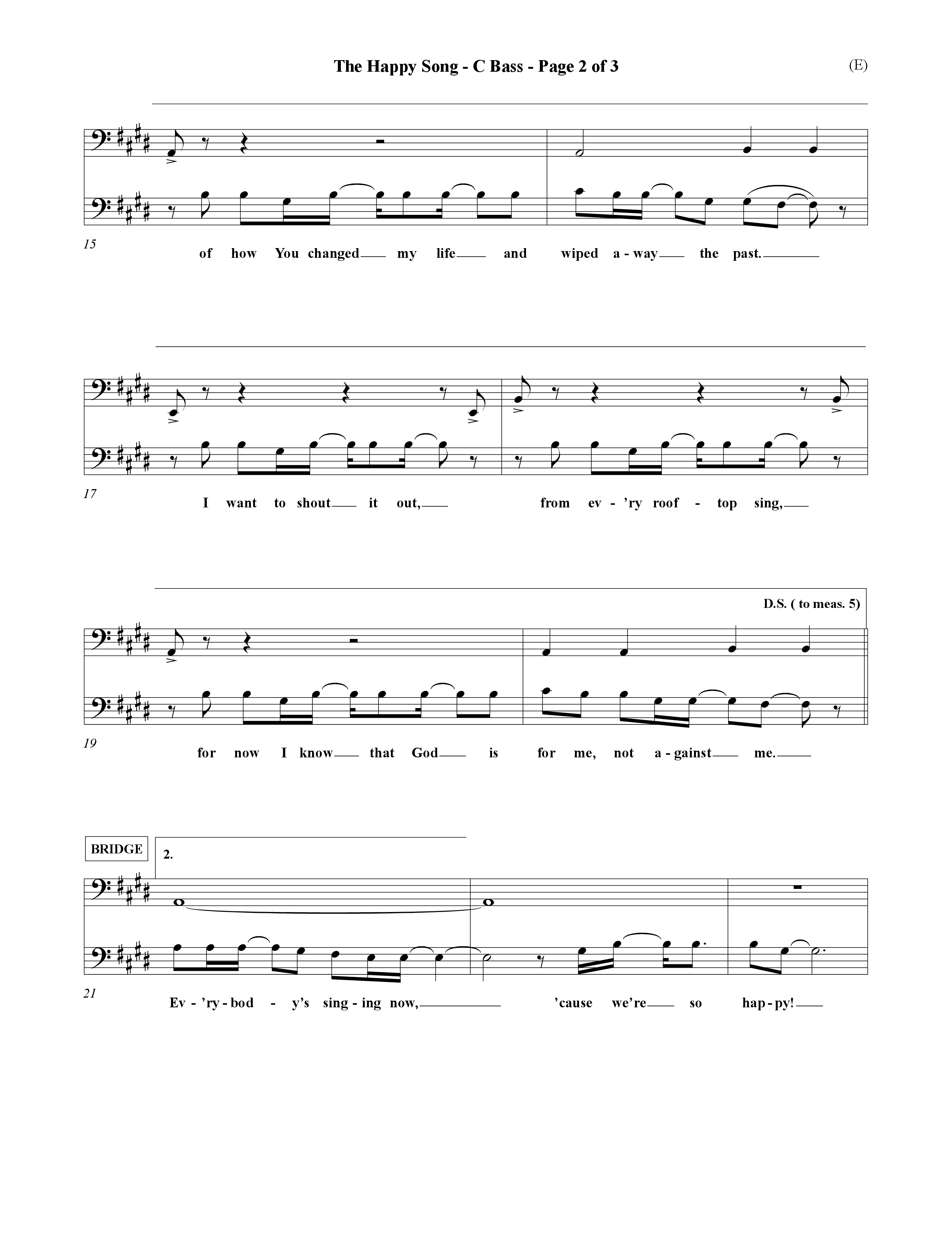 The Happy Song (Choral Anthem SATB) Contrabass (Word Music Choral / Orch. David Winkler)