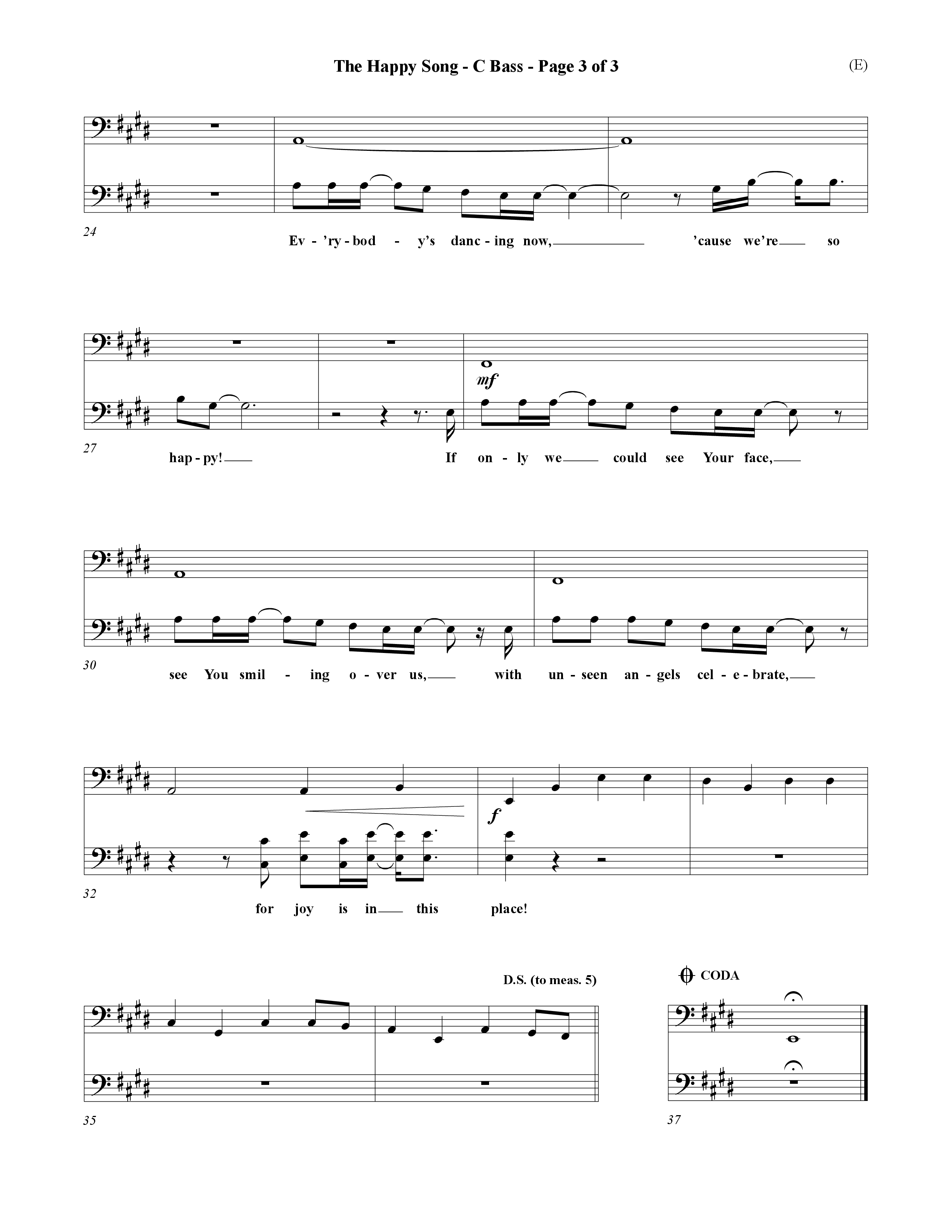 The Happy Song (Choral Anthem SATB) Contrabass (Word Music Choral / Orch. David Winkler)