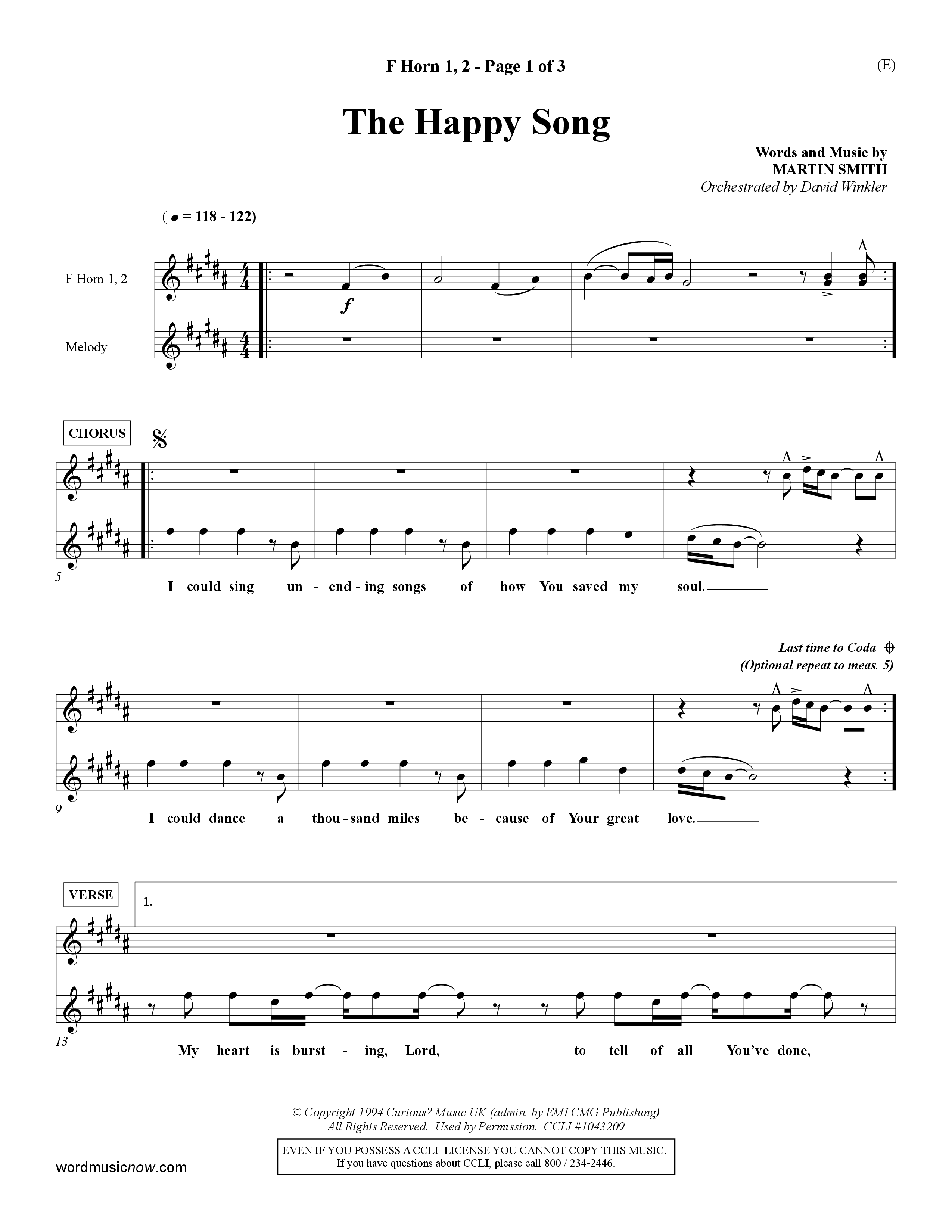 The Happy Song (Choral Anthem SATB) French Horn (Word Music Choral / Orch. David Winkler)