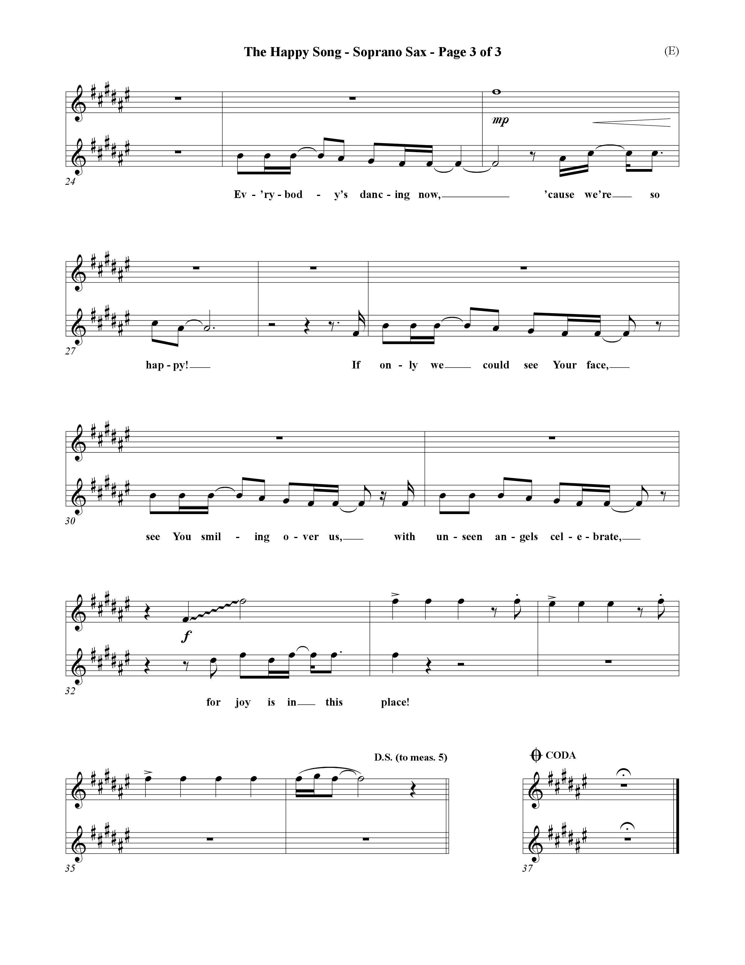 The Happy Song (Choral Anthem SATB) Saxophone (Word Music Choral / Orch. David Winkler)