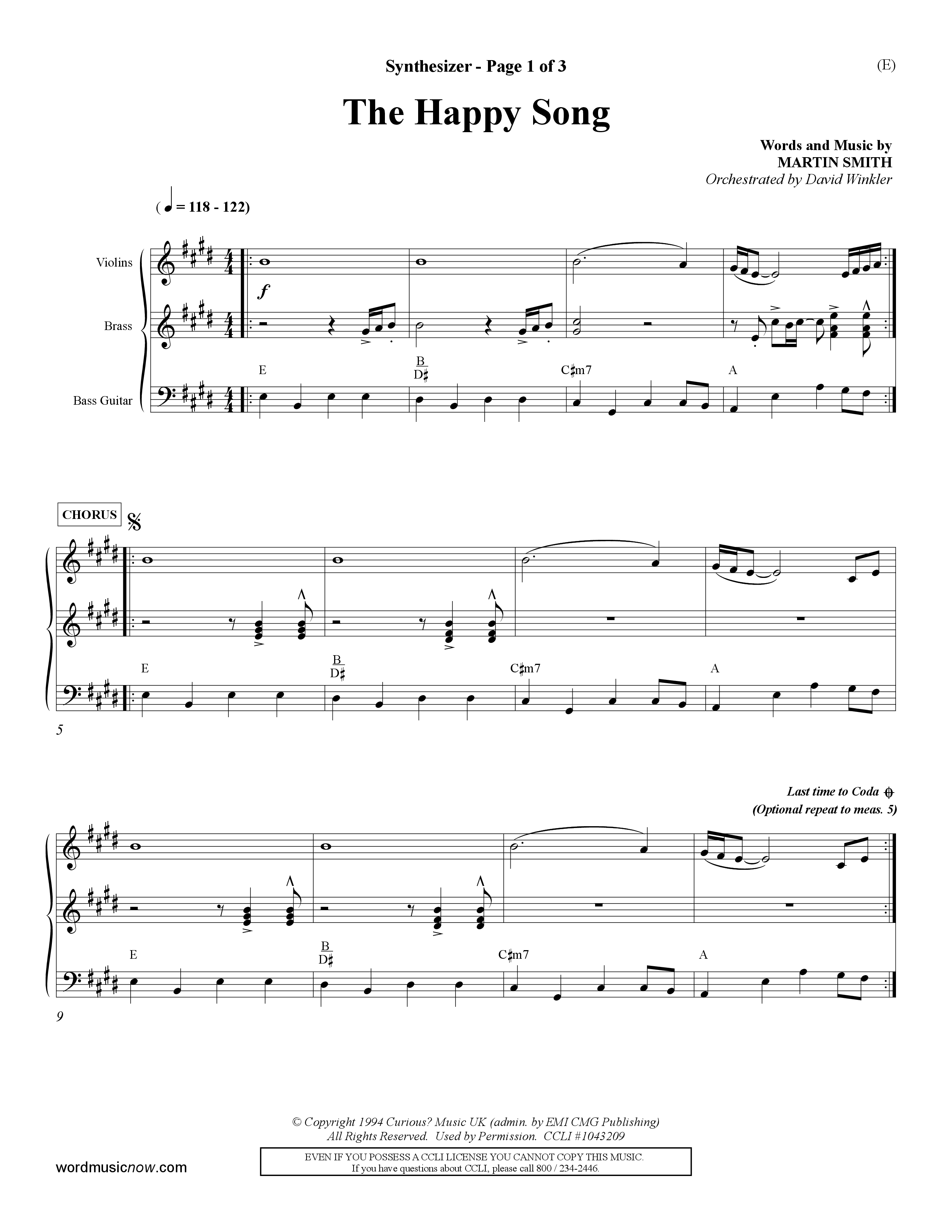 The Happy Song (Choral Anthem SATB) Synth (Word Music Choral / Orch. David Winkler)