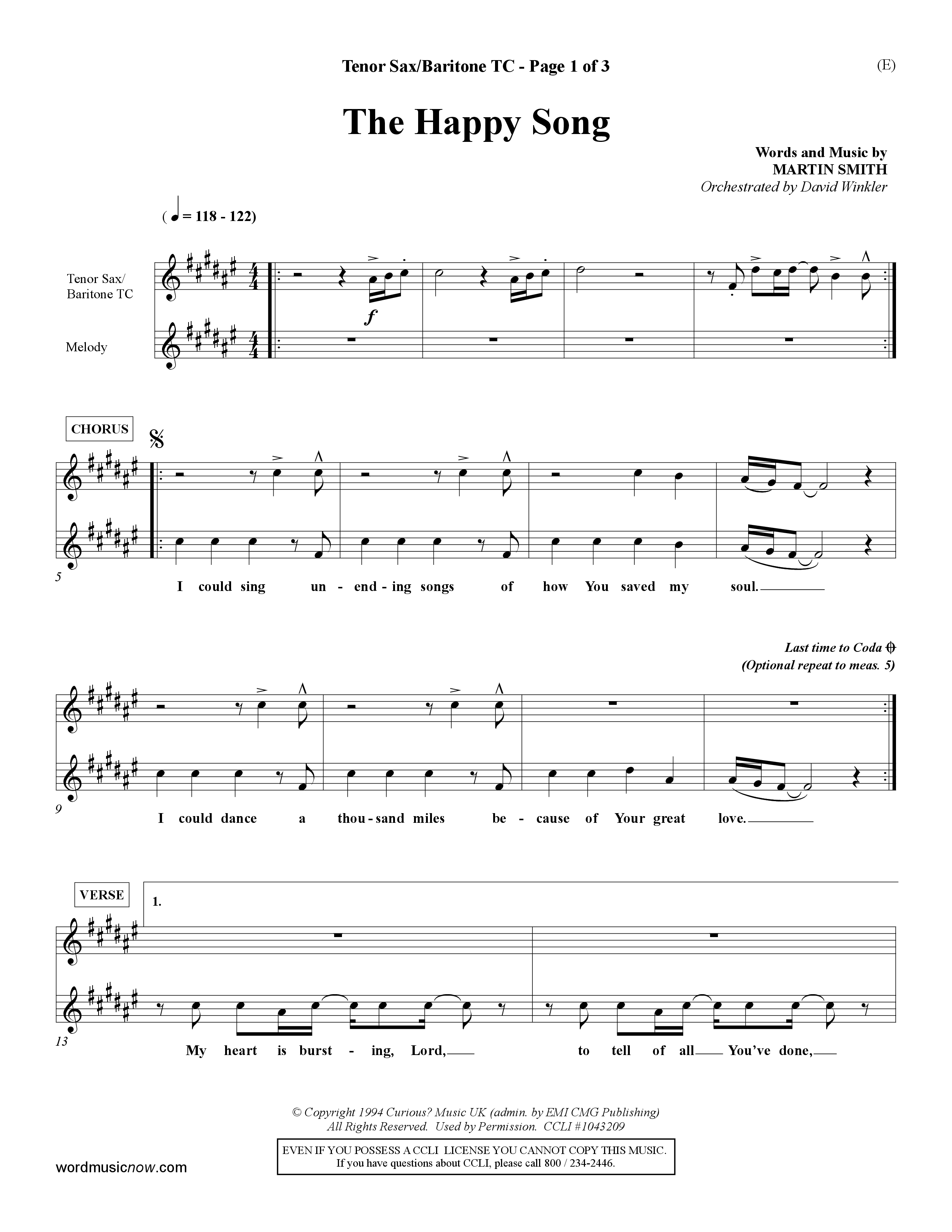 The Happy Song (Choral Anthem SATB) Tenor Sax/Baritone T.C. (Word Music Choral / Orch. David Winkler)