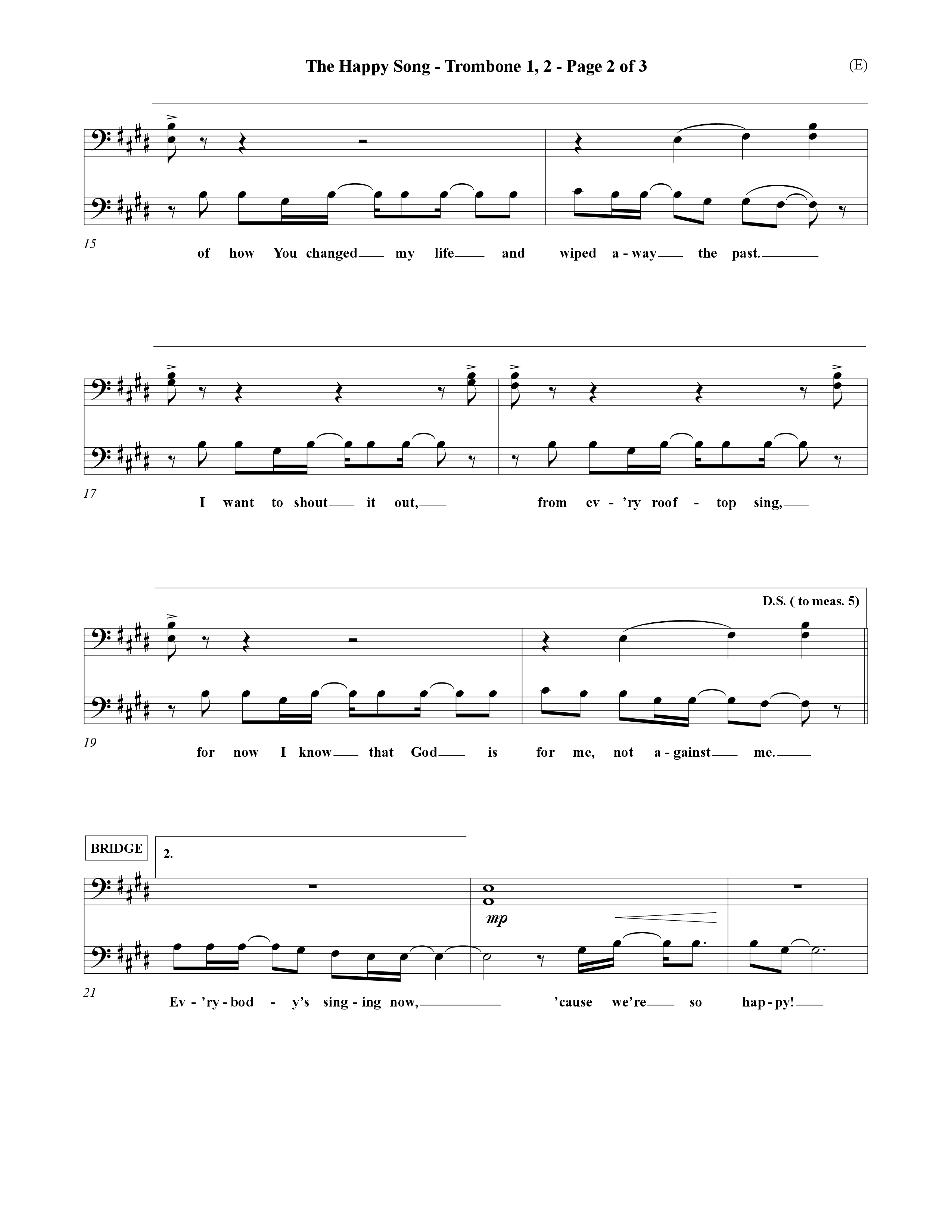The Happy Song (Choral Anthem SATB) Trombone 1/2 (Word Music Choral / Orch. David Winkler)