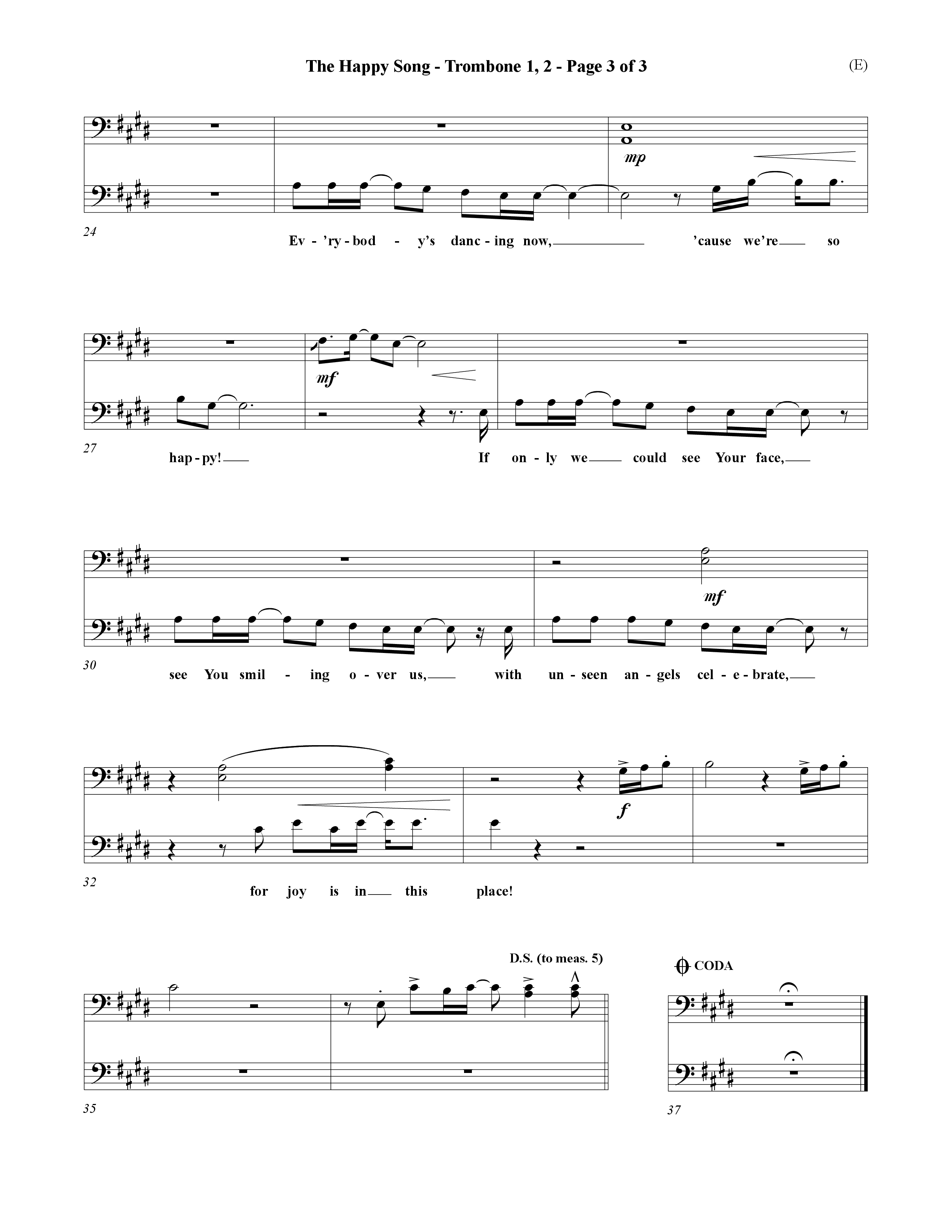 The Happy Song (Choral Anthem SATB) Trombone 1/2 (Word Music Choral / Orch. David Winkler)