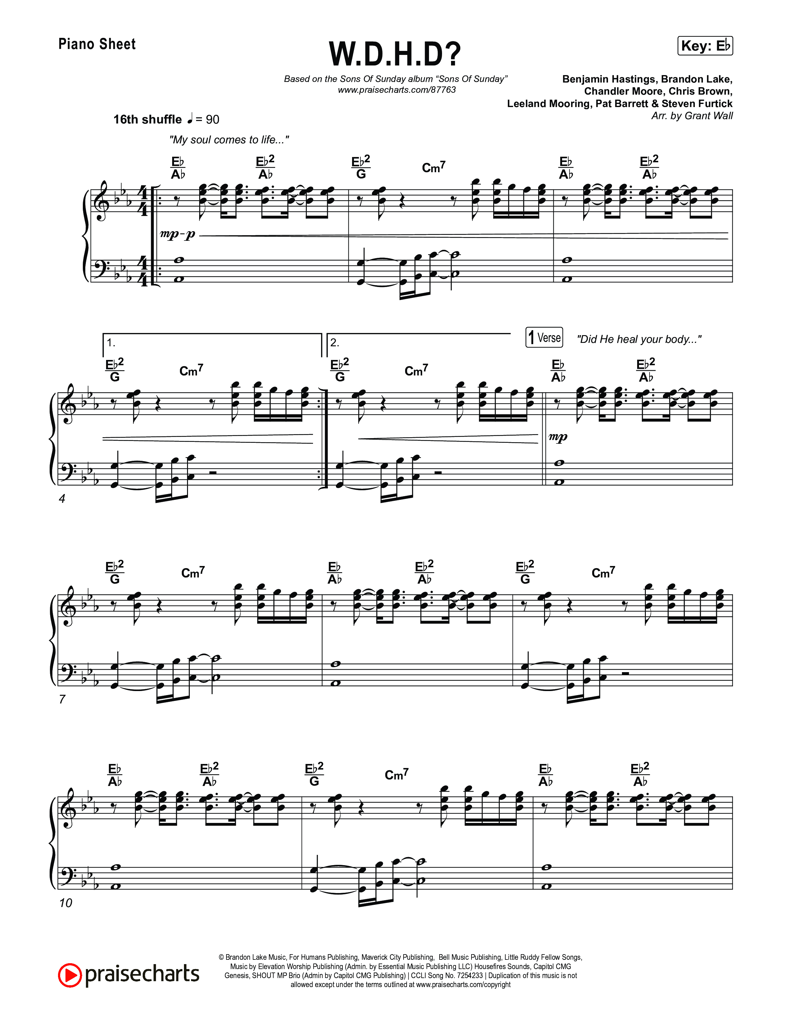 W.D.H.D? Piano Sheet (Sons Of Sunday)