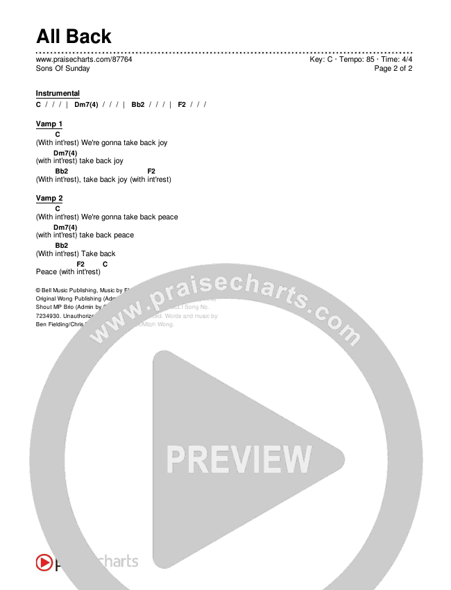 All Back Chords & Lyrics (Sons Of Sunday)