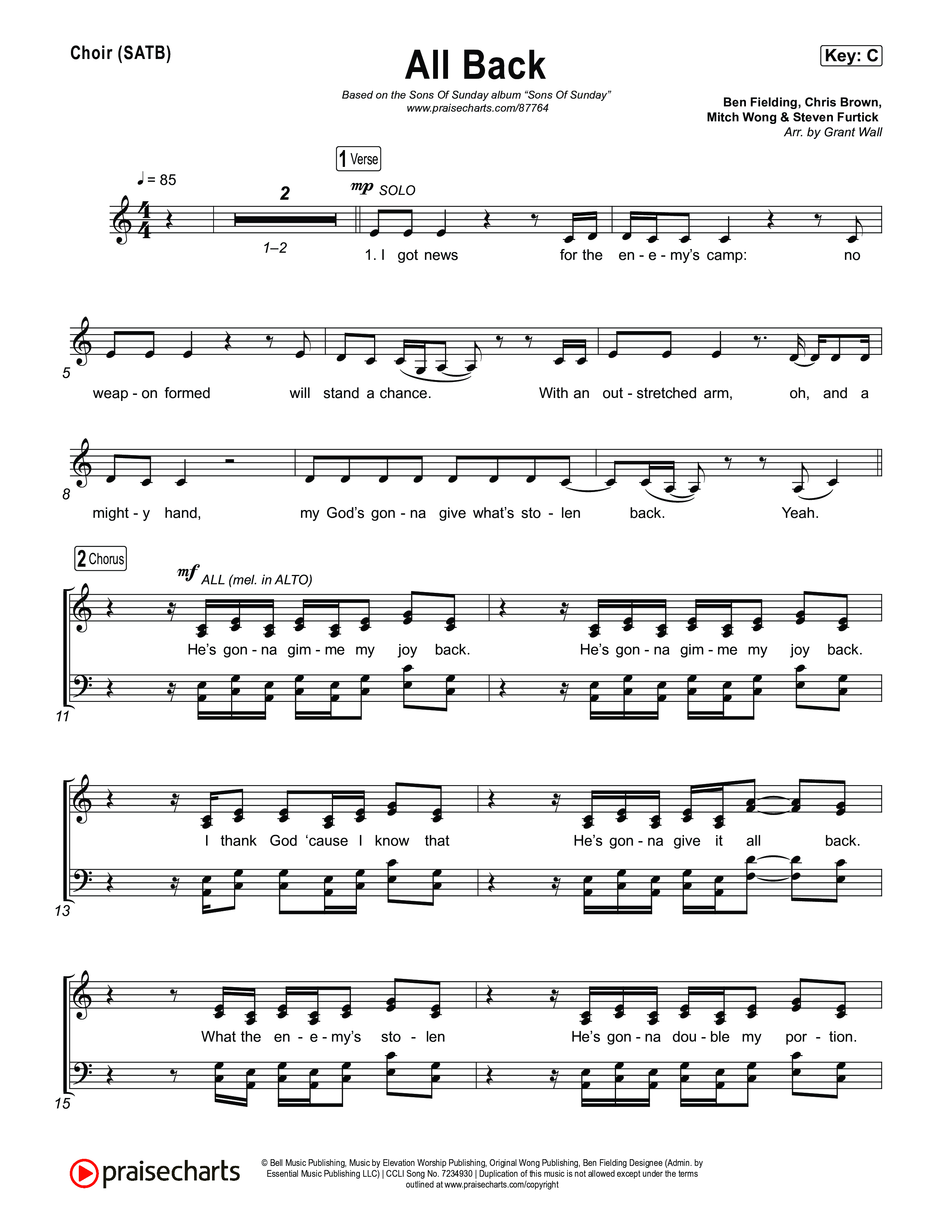 All Back Choir Sheet (SATB) (Sons Of Sunday)