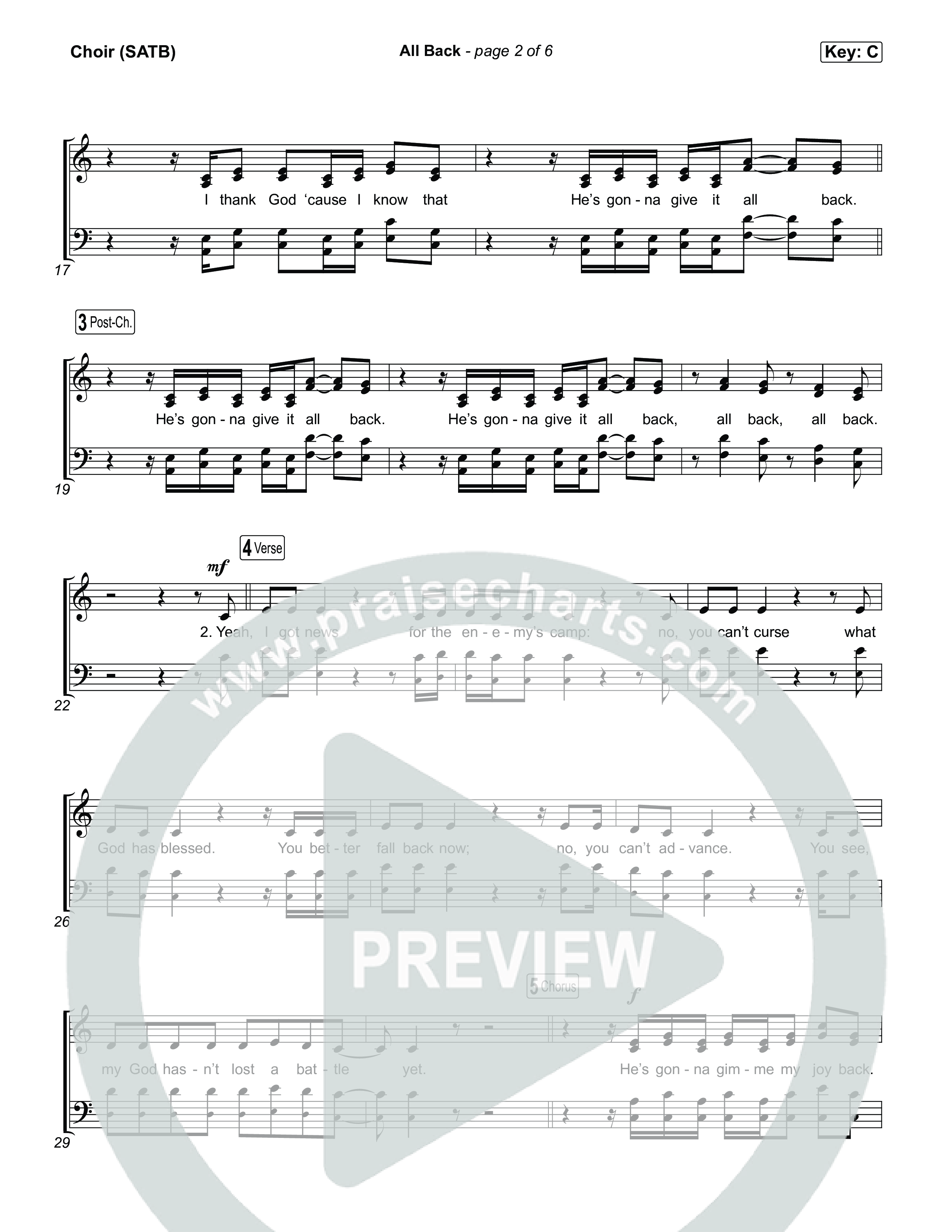 All Back Choir Sheet (SATB) (Sons Of Sunday)