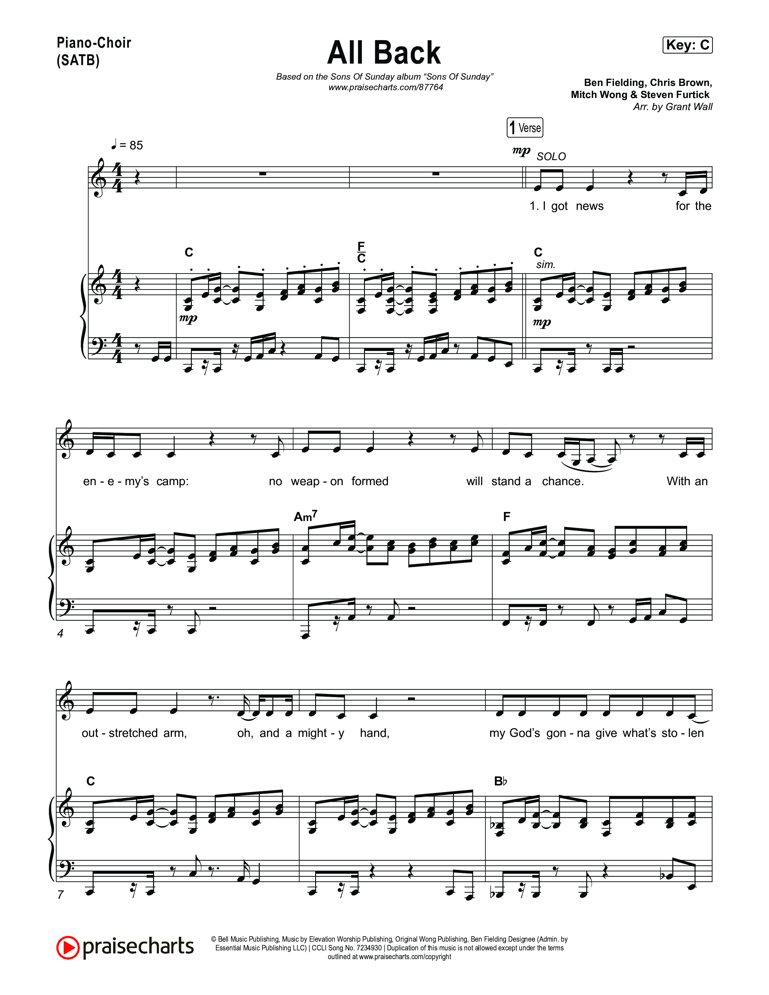 All Back Piano/Vocal Pack (Sons Of Sunday)