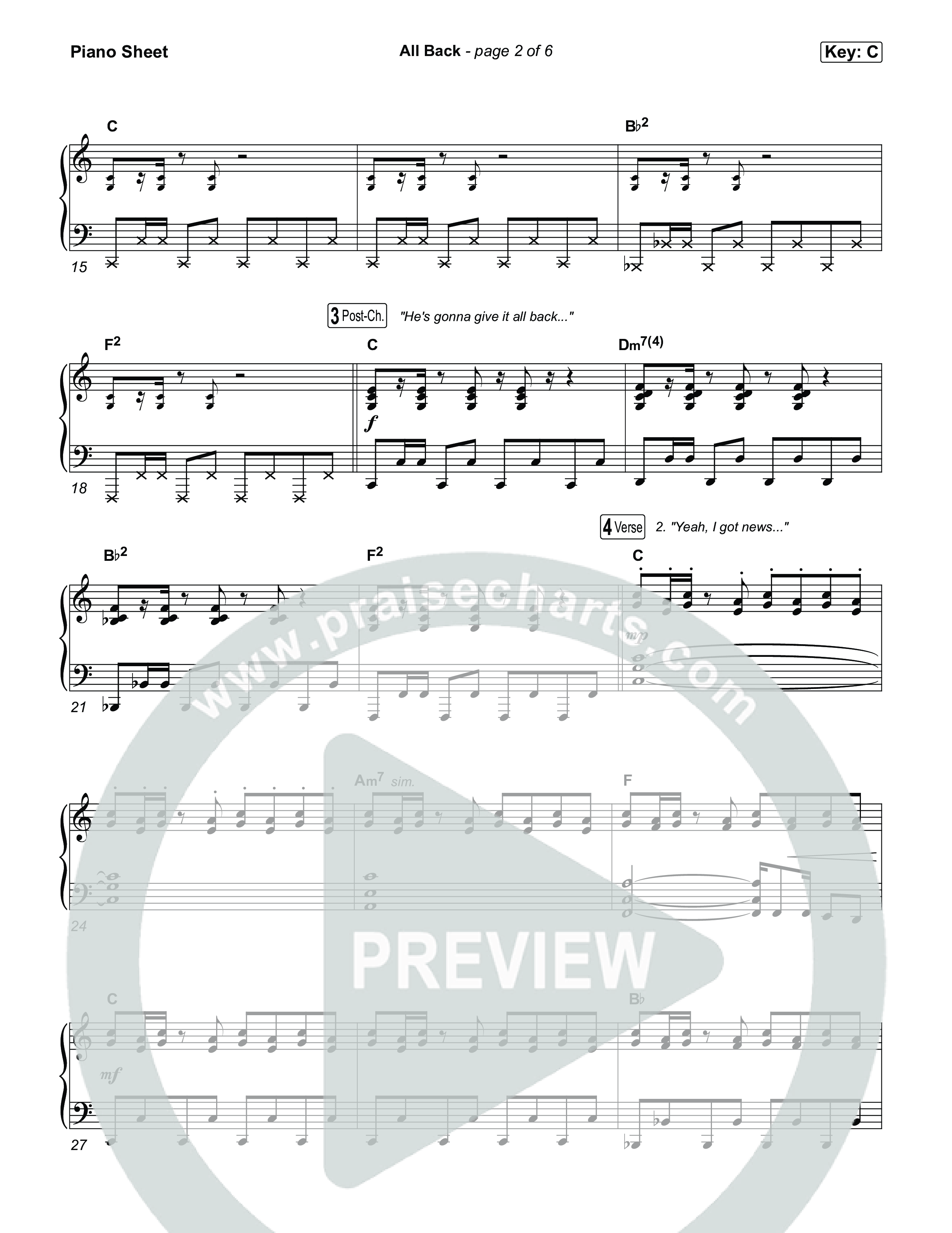 All Back Piano Sheet (Sons Of Sunday)