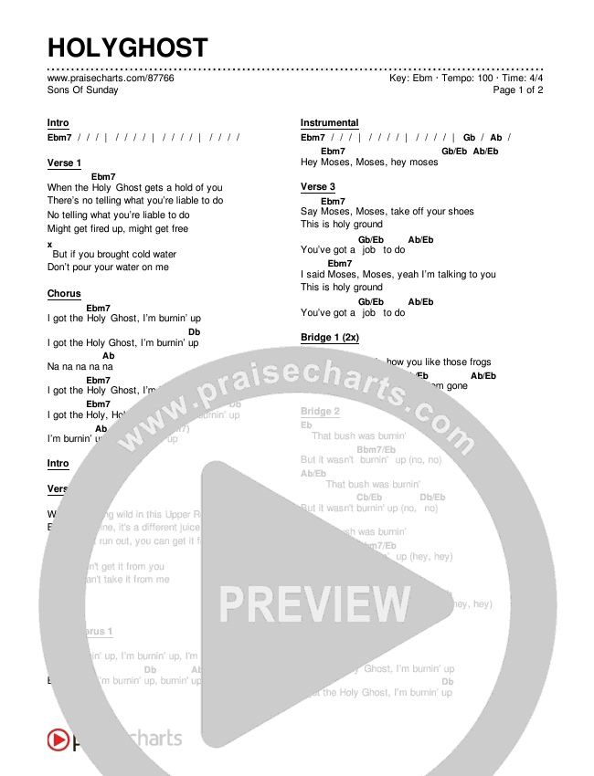 HOLYGHOST Chords & Lyrics (Sons Of Sunday)