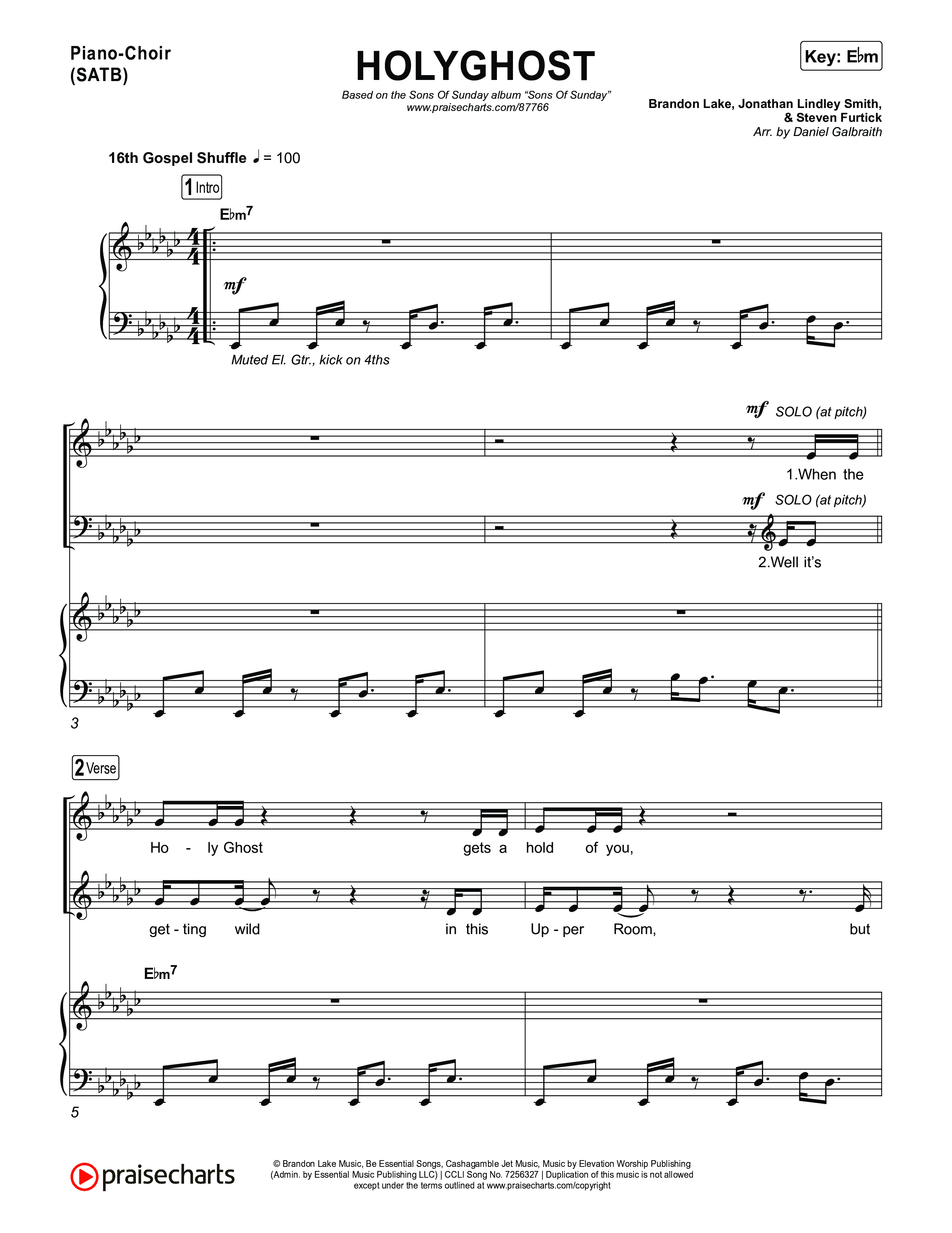 HOLYGHOST Piano/Vocal Pack (Sons Of Sunday)