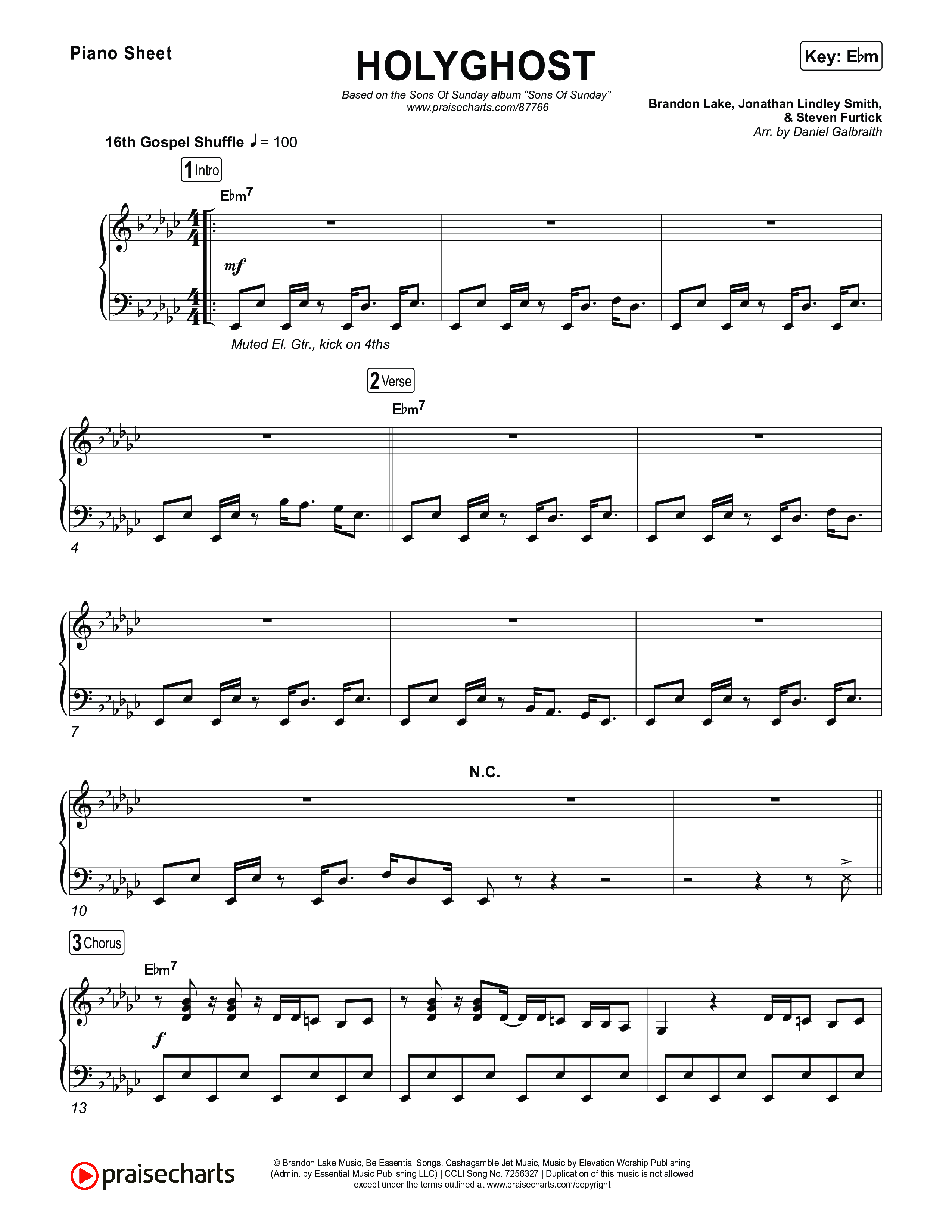 HOLYGHOST Piano Sheet (Sons Of Sunday)
