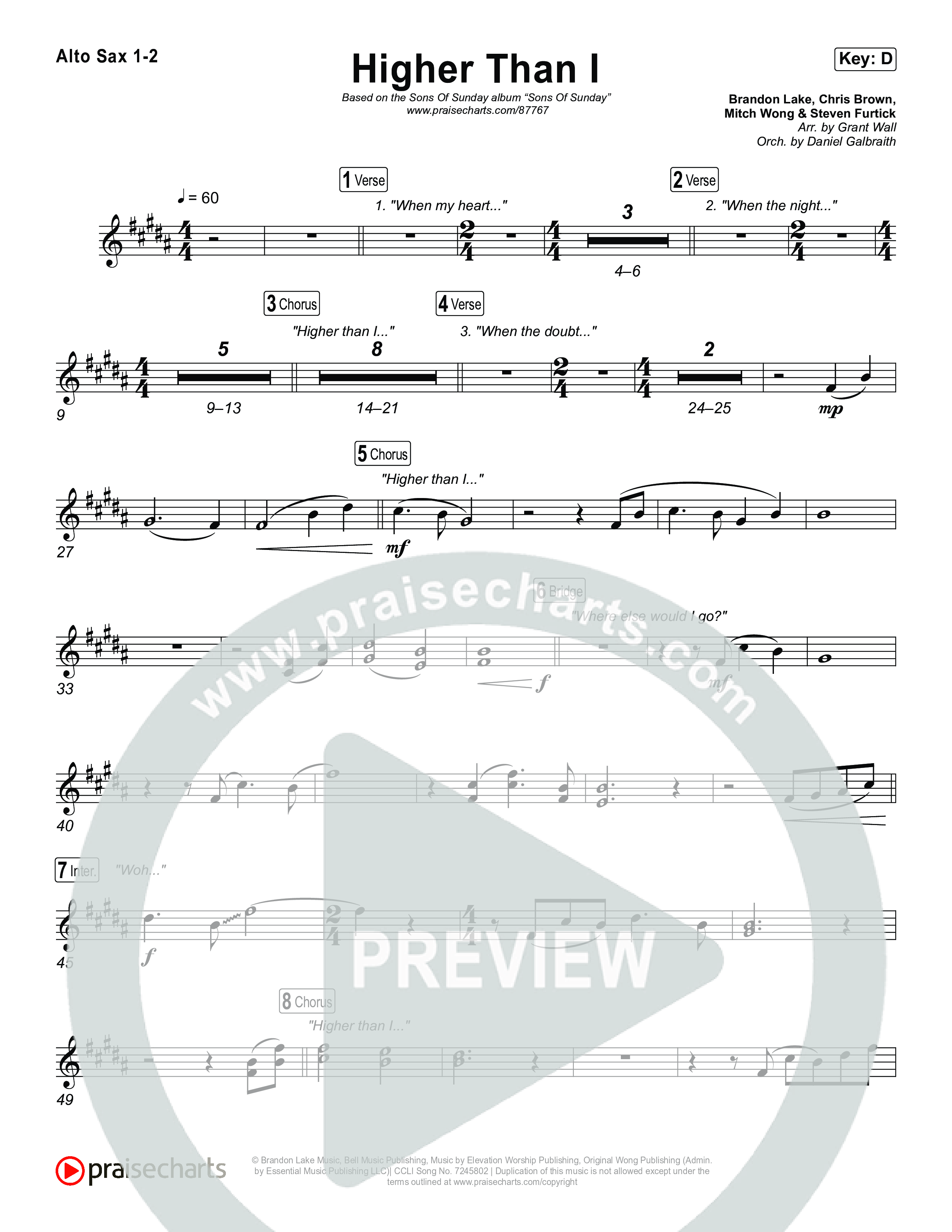 Higher Than I Alto Sax 1,2 (Sons Of Sunday)