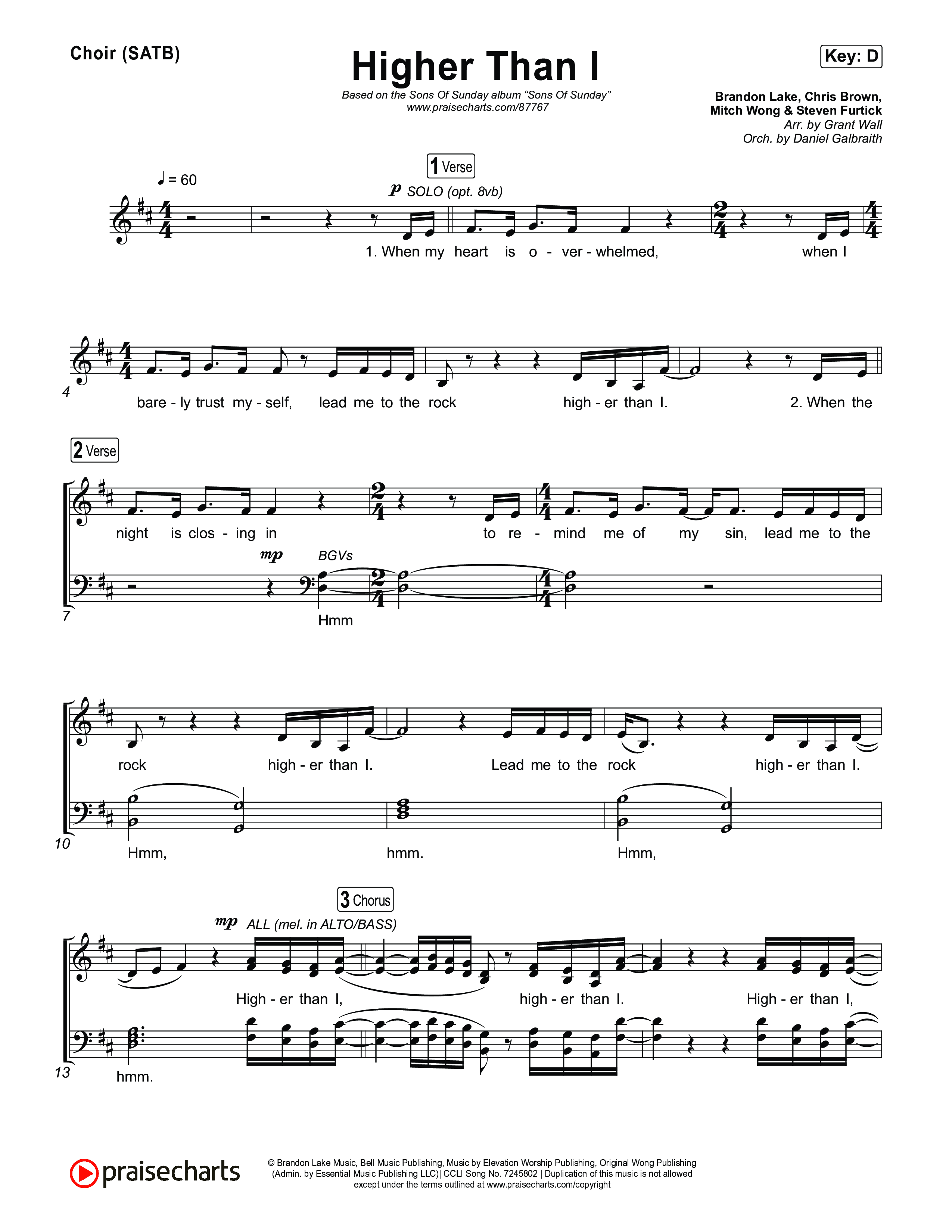 Higher Than I Choir Sheet (SATB) (Sons Of Sunday)