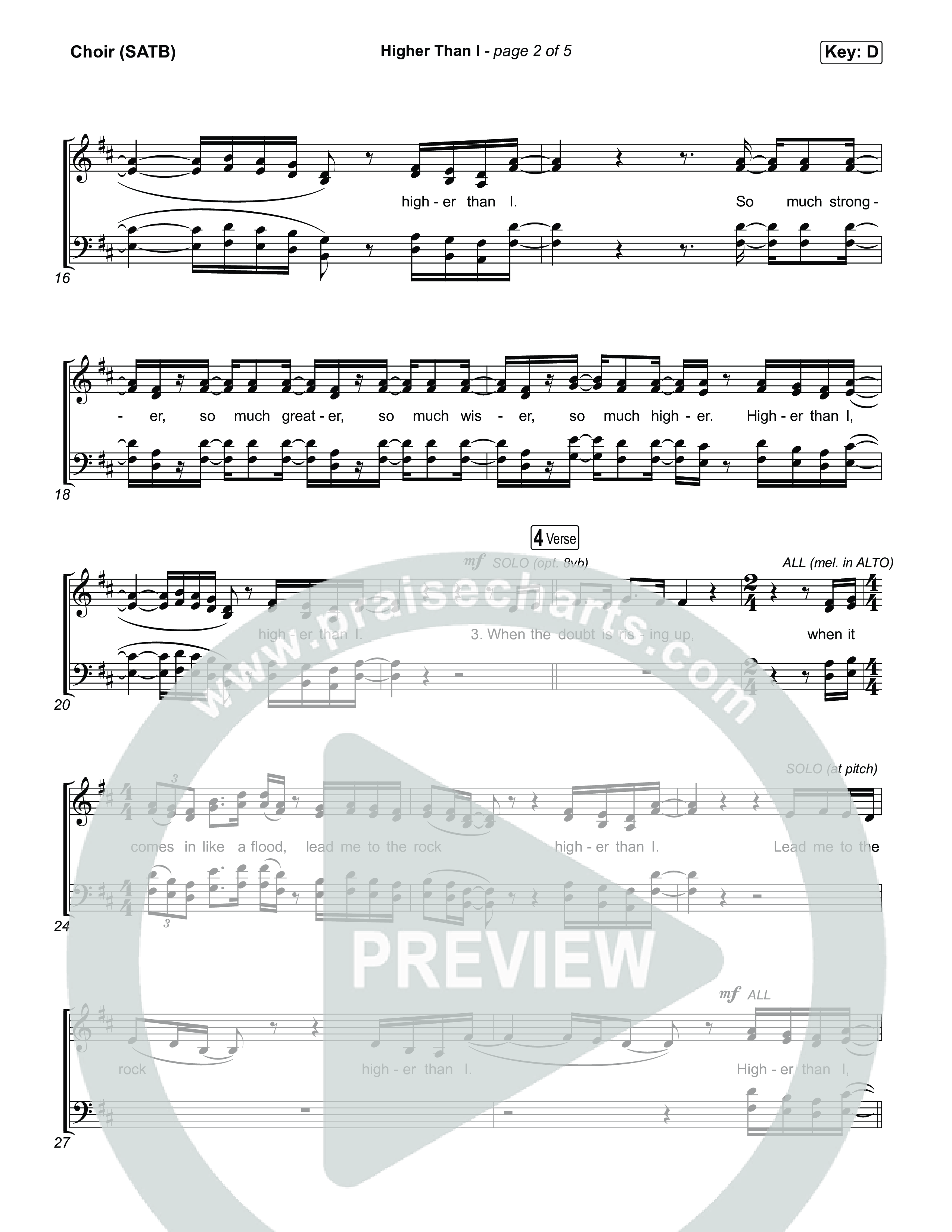 Higher Than I Choir Sheet (SATB) (Sons Of Sunday)