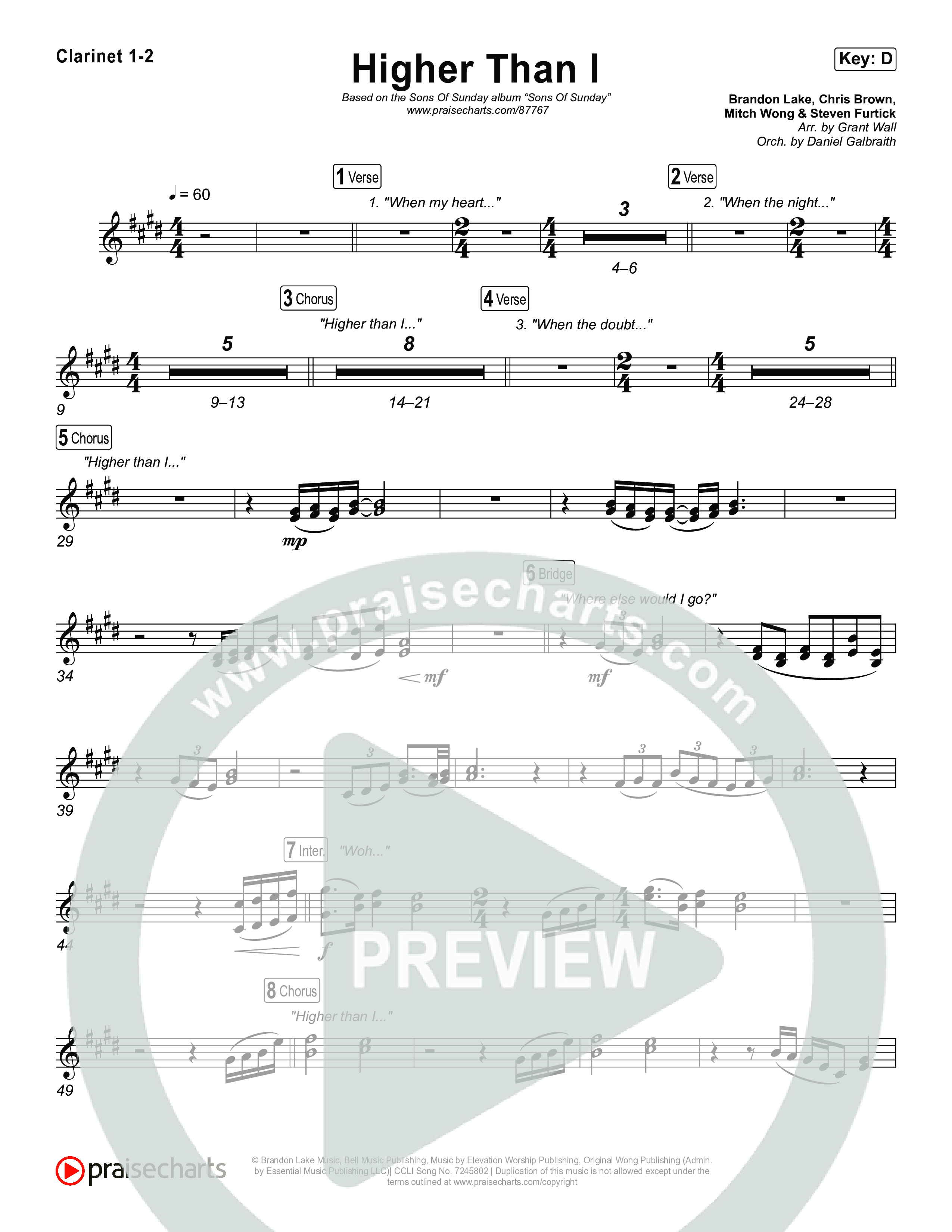 Higher Than I Clarinet 1/2 (Sons Of Sunday)