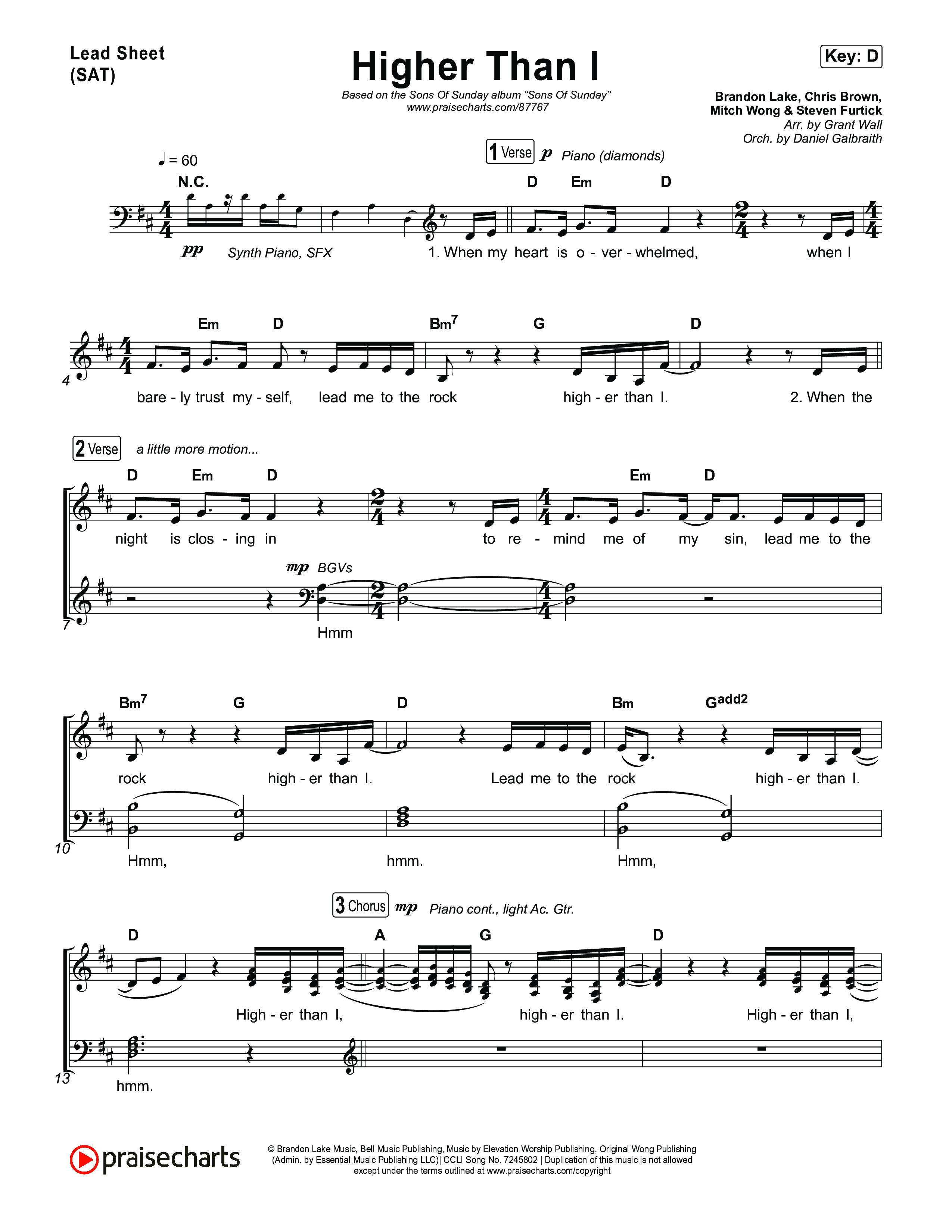 Higher Than I Lead Sheet (SAT) (Sons Of Sunday)