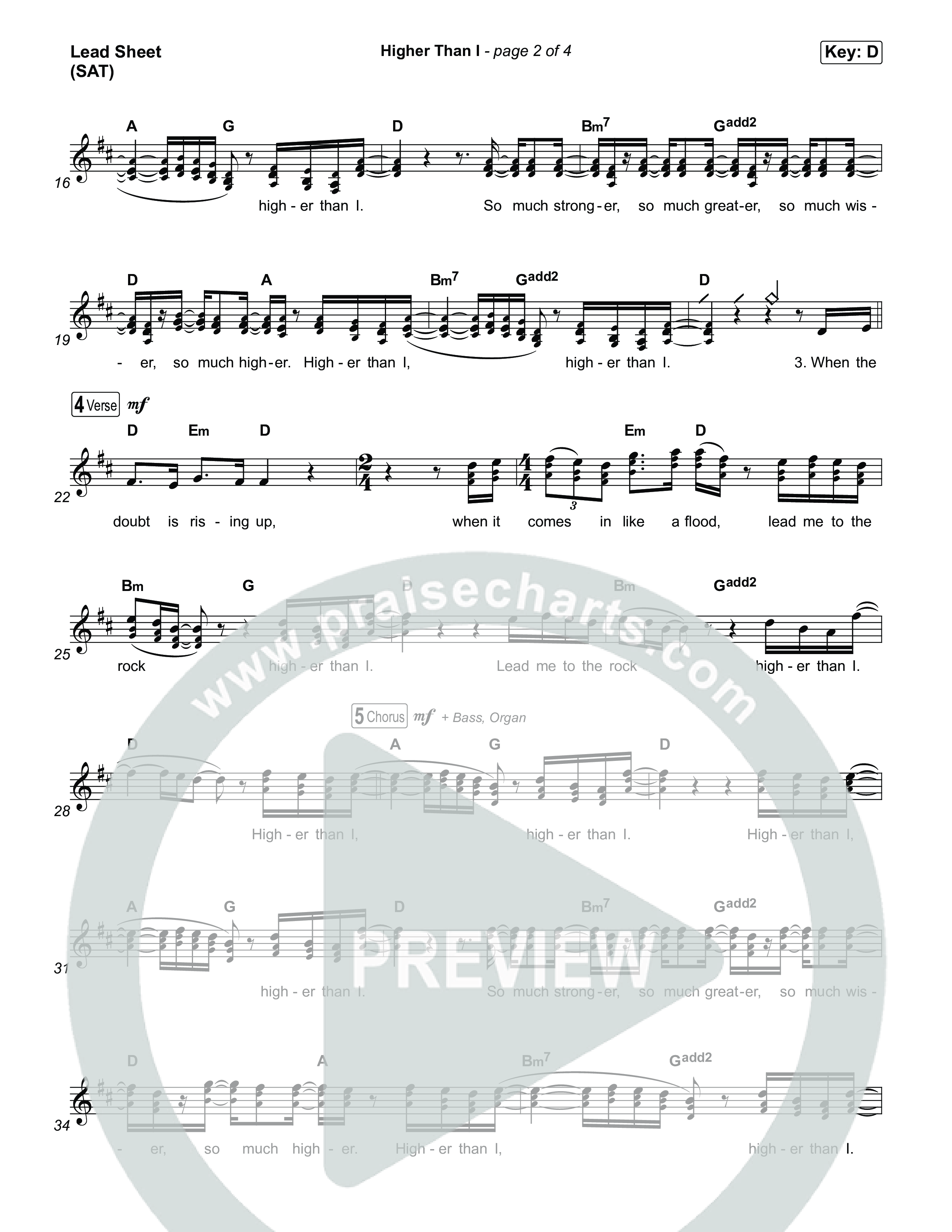 Higher Than I Lead Sheet (SAT) (Sons Of Sunday)