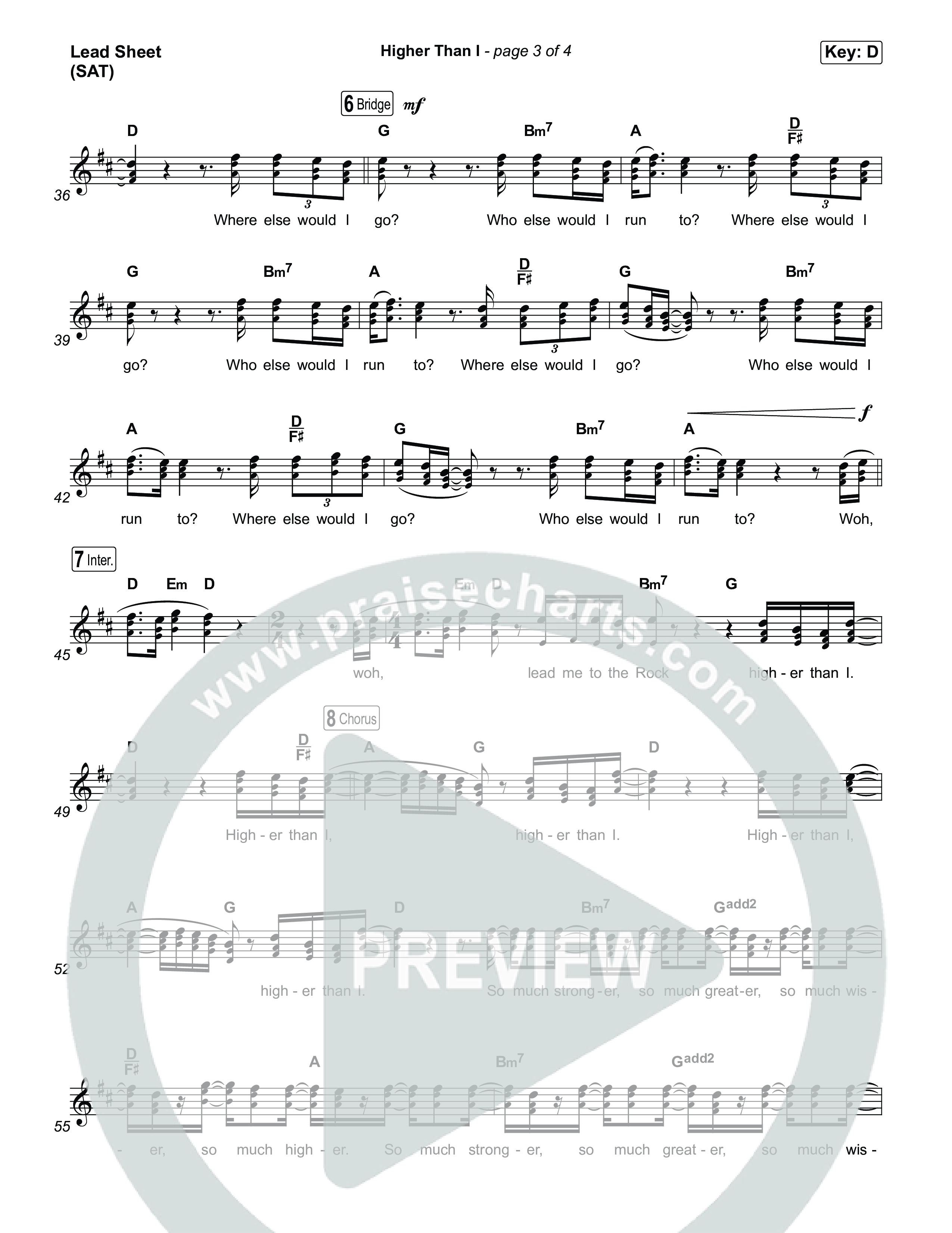 Higher Than I Lead Sheet (SAT) (Sons Of Sunday)